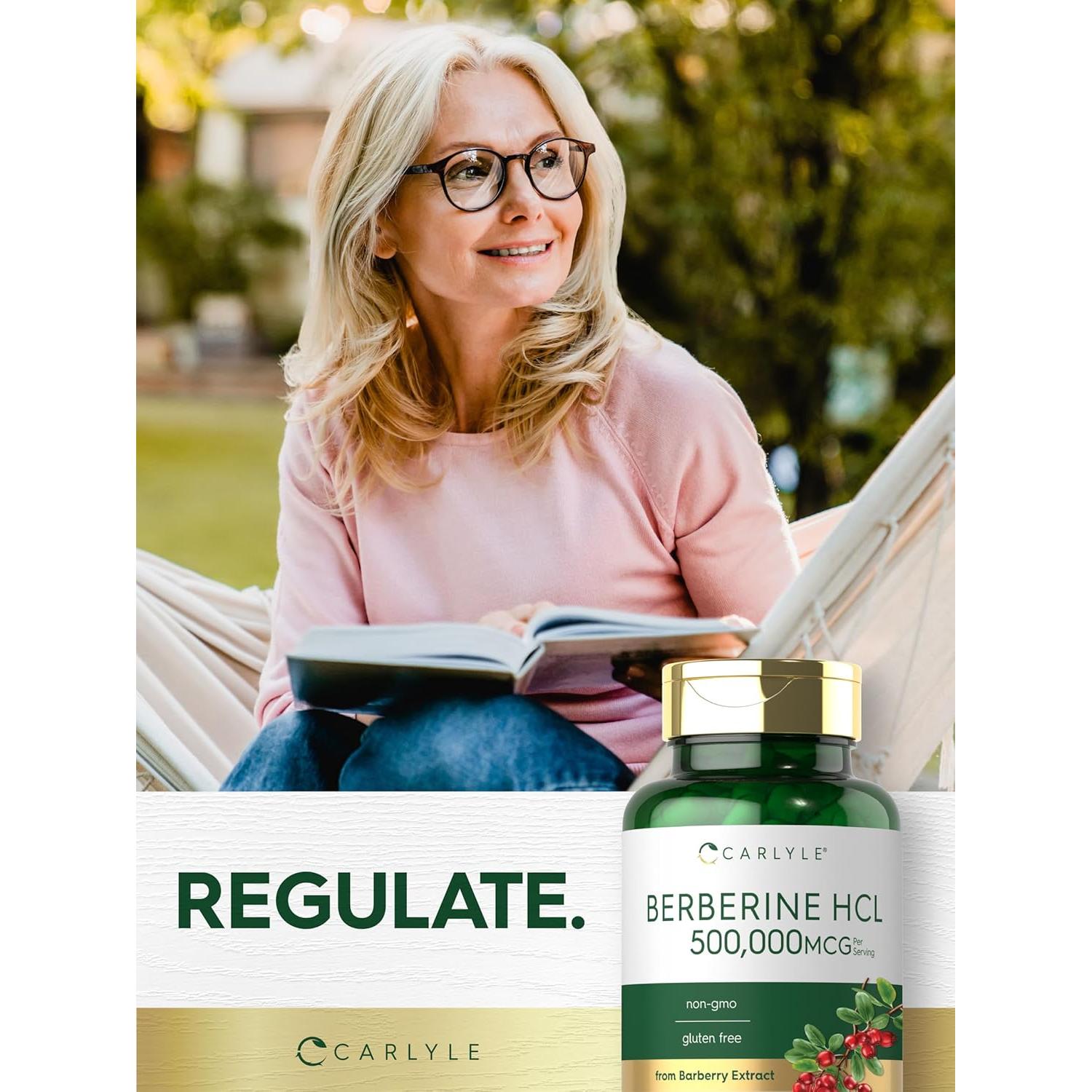 Suplemento de Berberina HCL Carlyle 500 mg 60 Cápsulas Vegetarianas