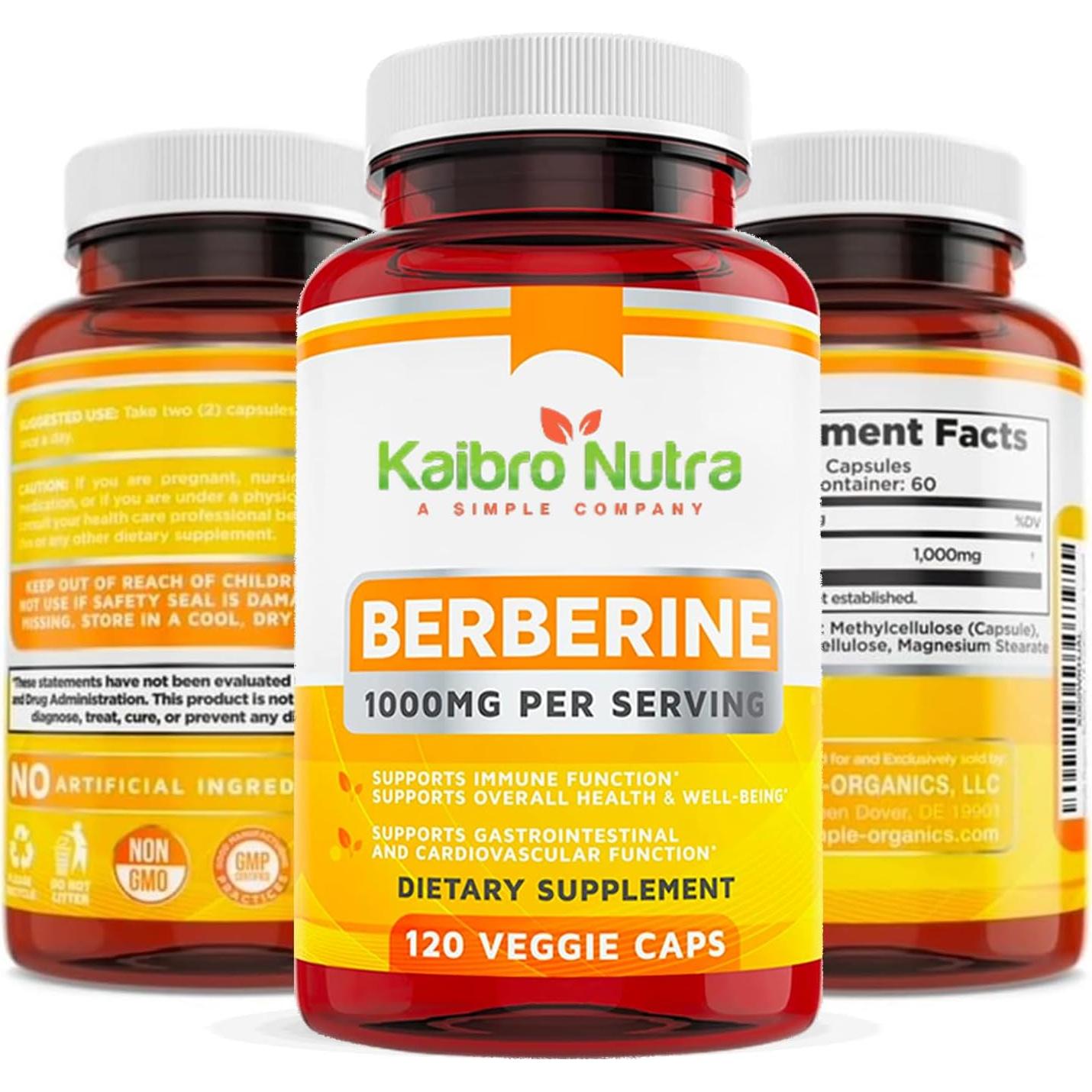 Suplemento de Berberina Kaibro Nutra 1000mg Vegano 120 Cápsulas