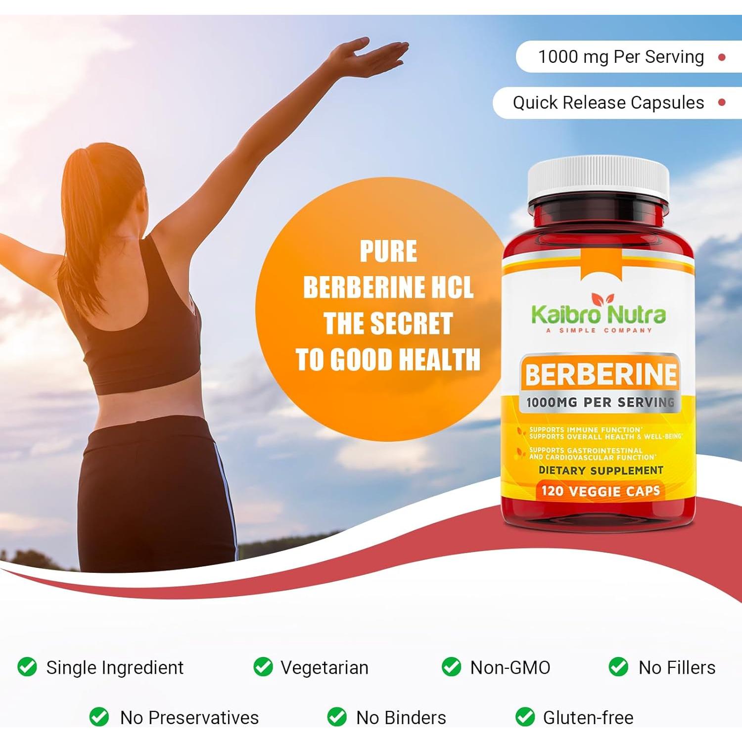 Suplemento de Berberina Kaibro Nutra 1000mg Vegano 120 Cápsulas