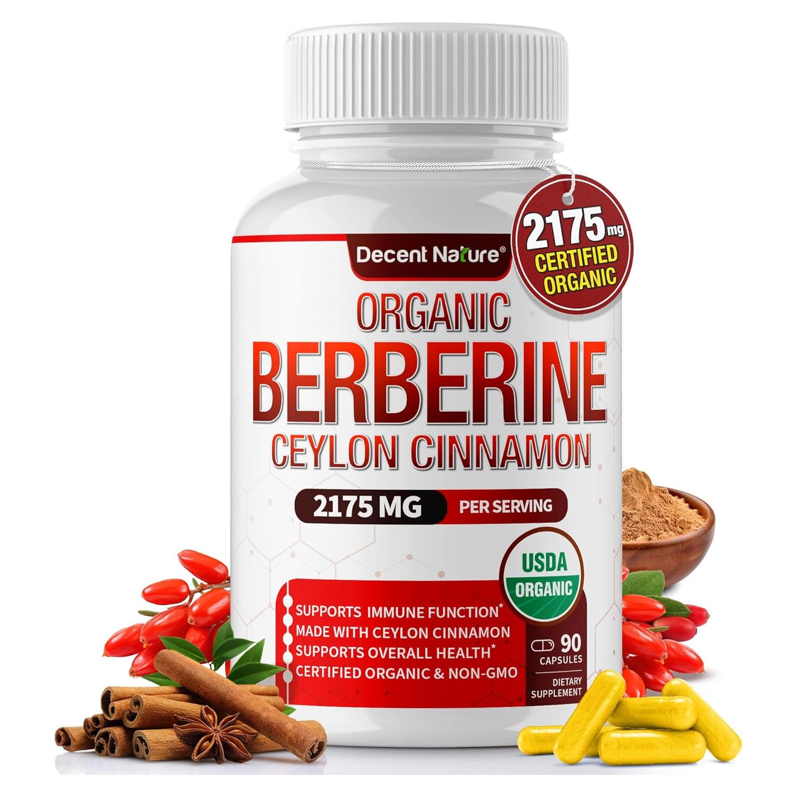 Berberina Orgánica con Canela de Ceilán 2175mg - Decent Nature 90 Cápsulas