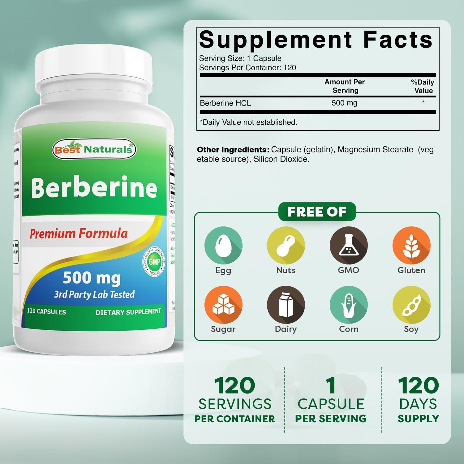 Berberina 500mg Mejores Naturales 120 Cápsulas - Salud Inmunológica