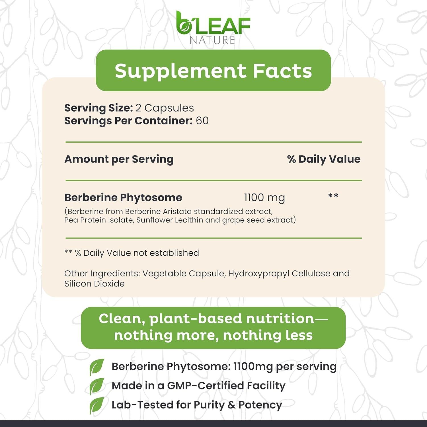 Suplemento de Berberina B'Leaf Nature 120 Cápsulas 1100mg