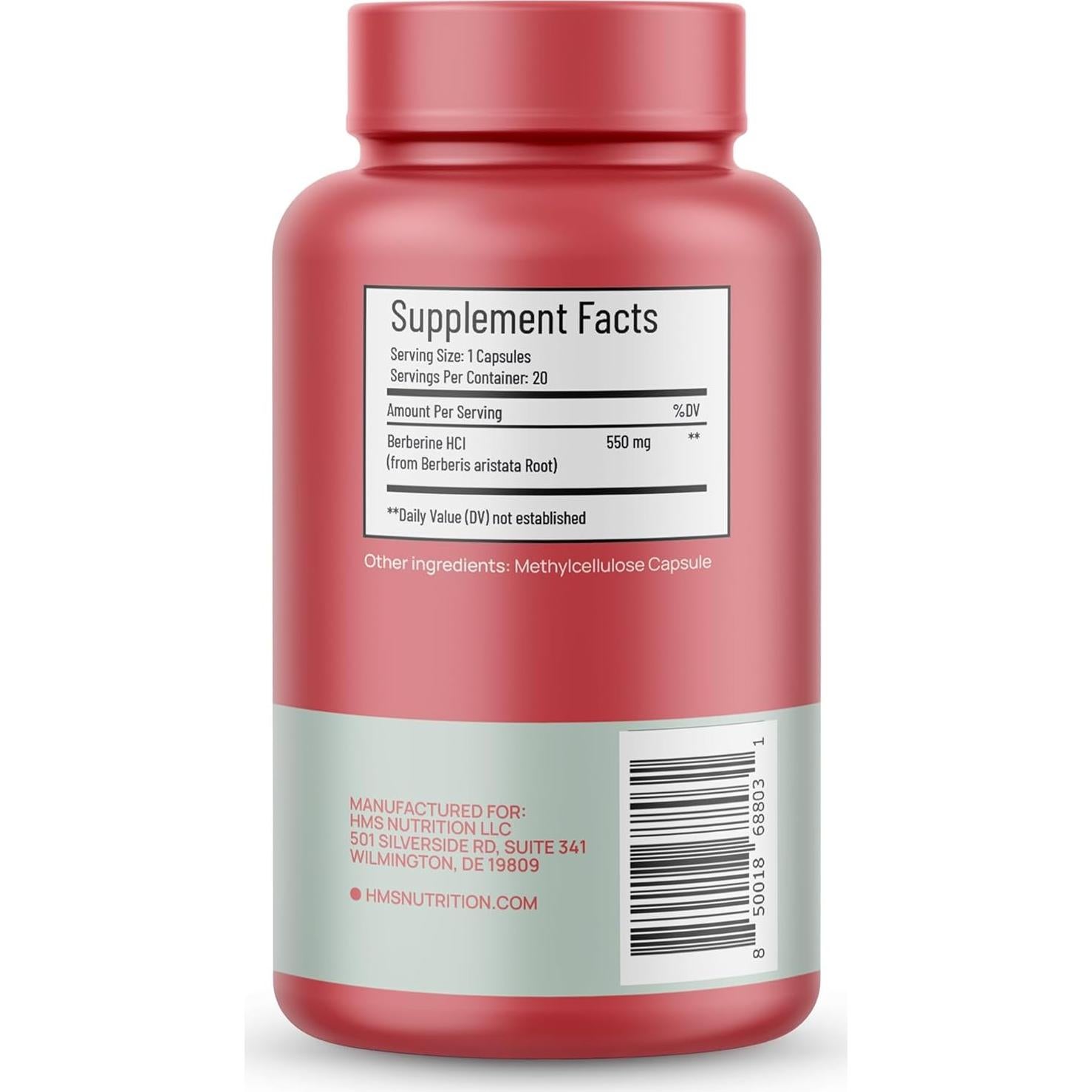 Suplemento de Berberina HCL 550mg HMS Nutrition 120 Cápsulas Veganas