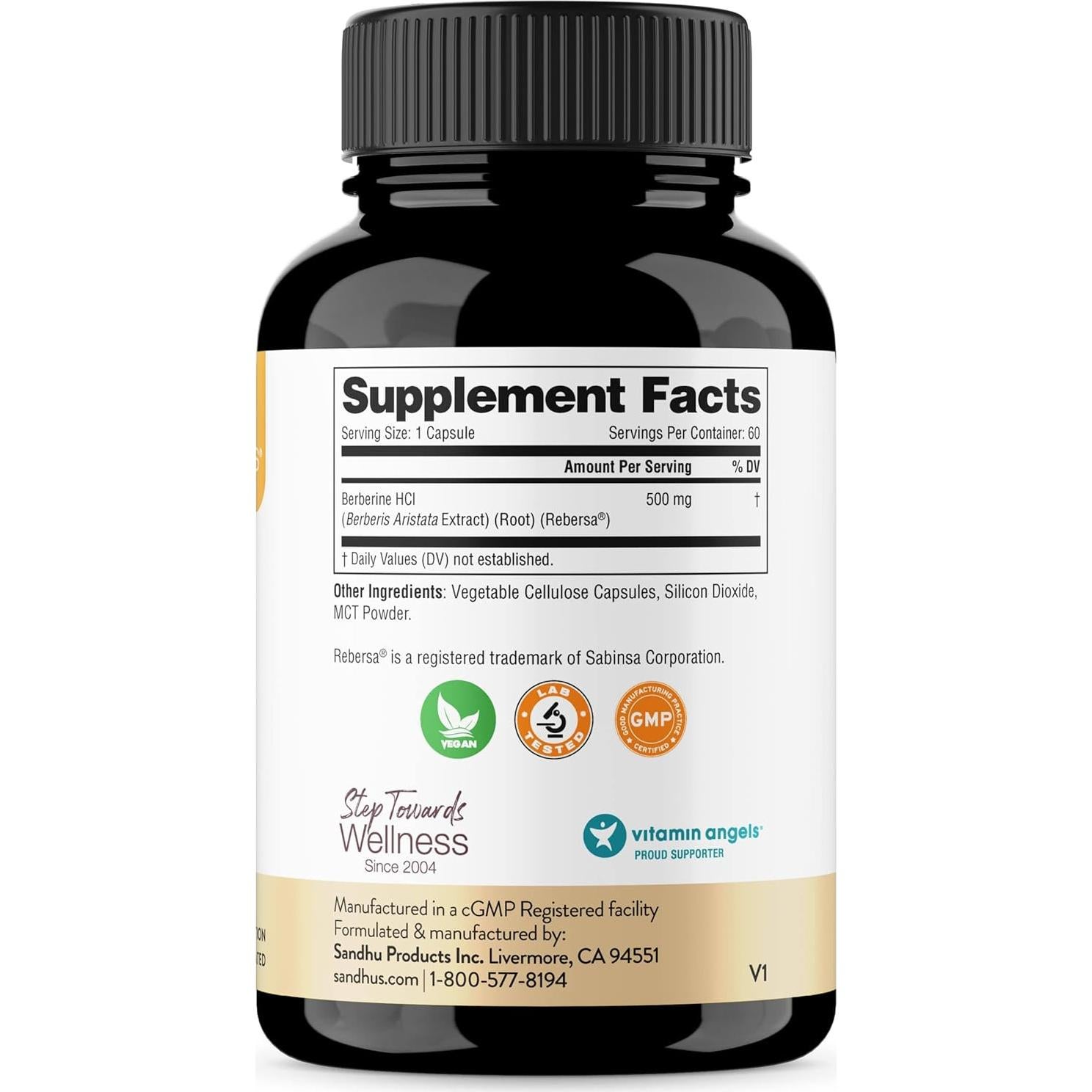 Suplemento de Berberina HCL Sandhu 500mg 60 cápsulas Vegetariano