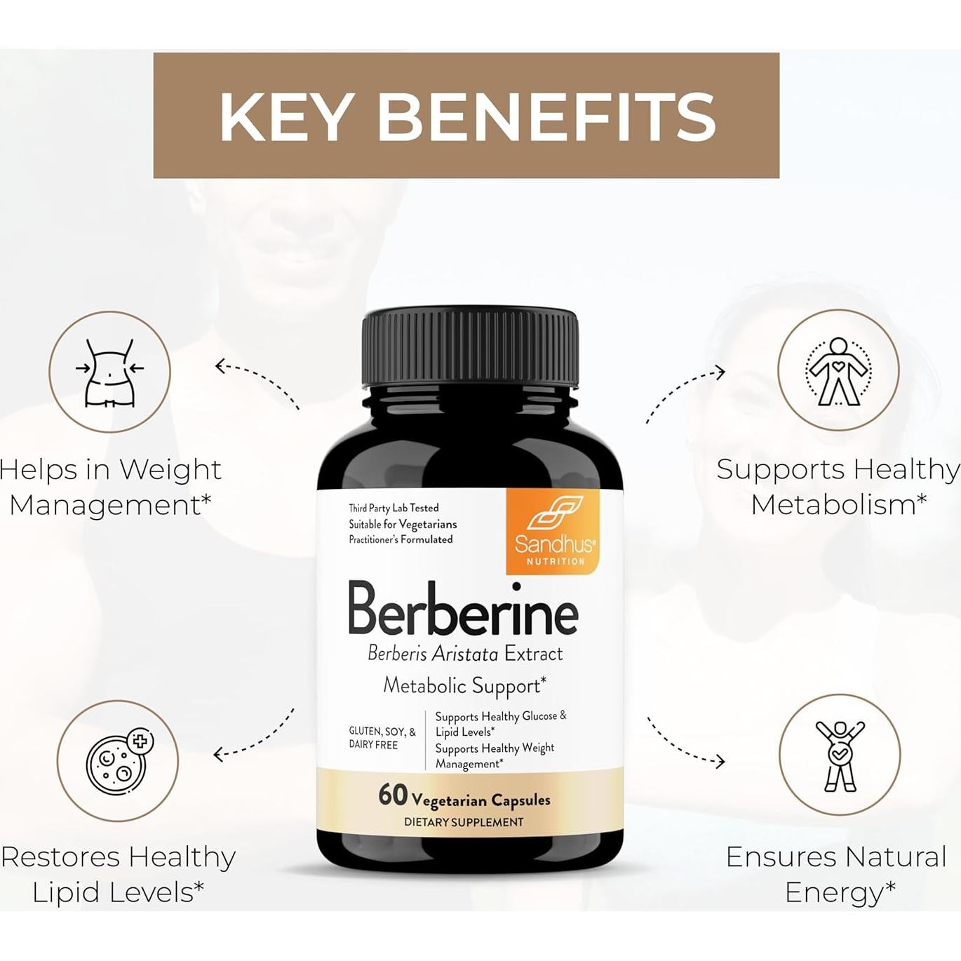 Suplemento de Berberina HCL Sandhu 500mg 60 cápsulas Vegetariano