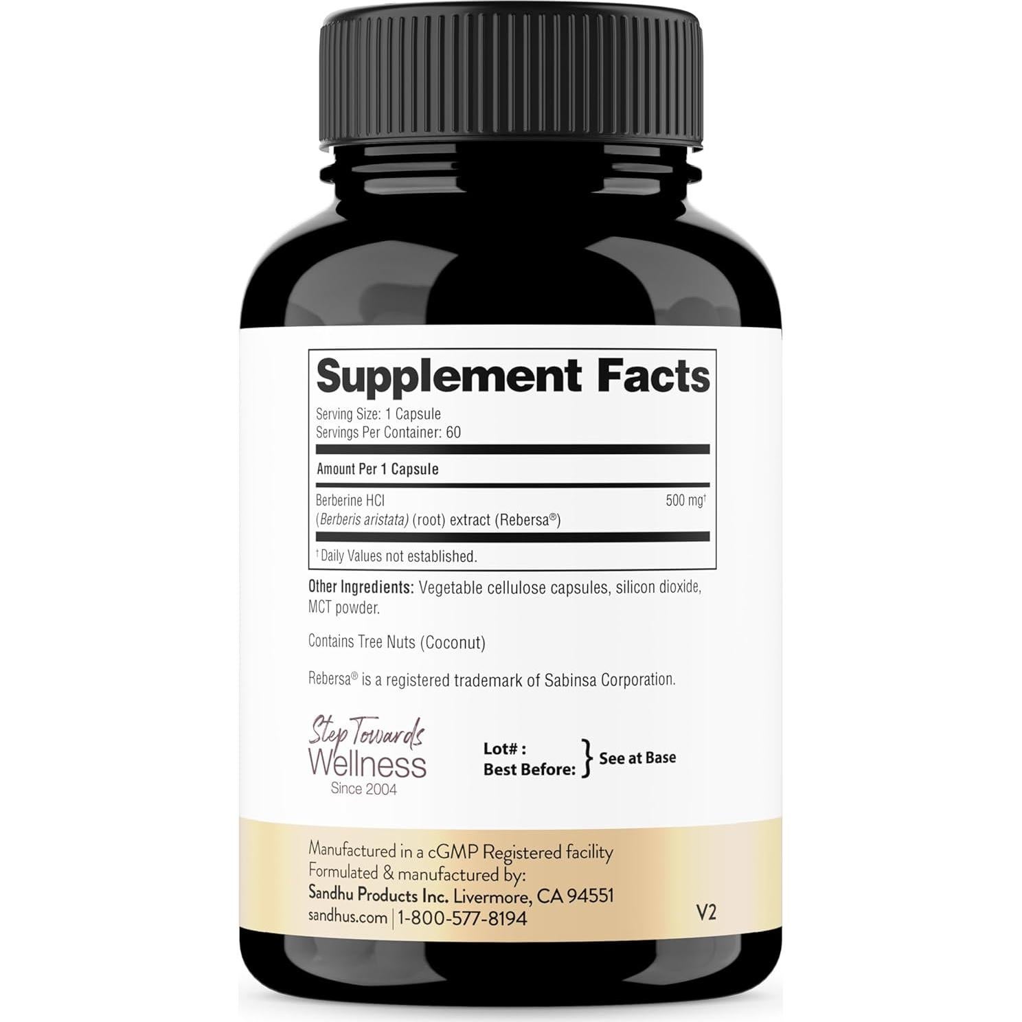 Suplemento de Berberina HCL Sandhu 500mg 60 cápsulas Vegetariano