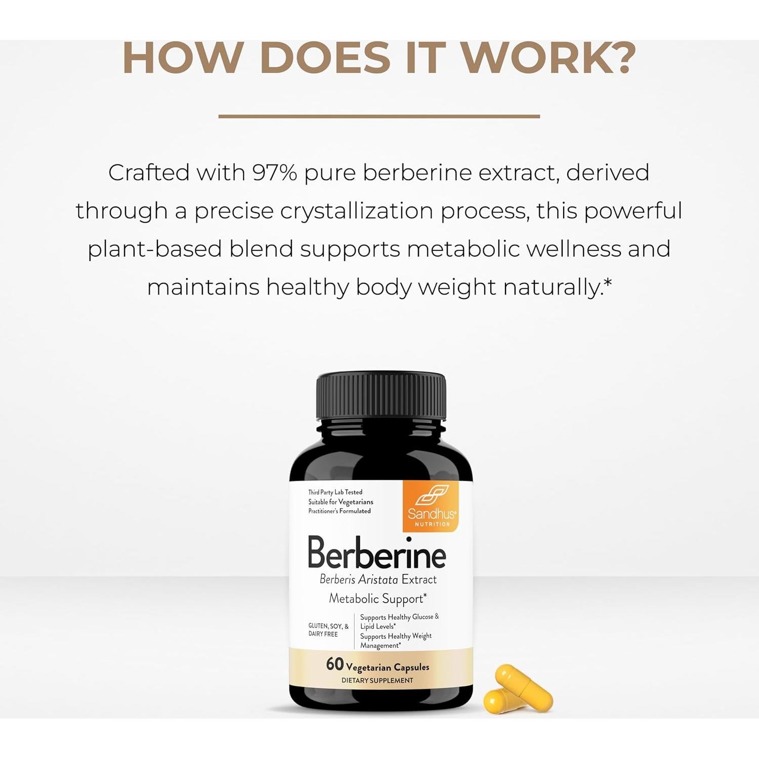 Suplemento de Berberina HCL Sandhu 500mg 60 cápsulas Vegetariano