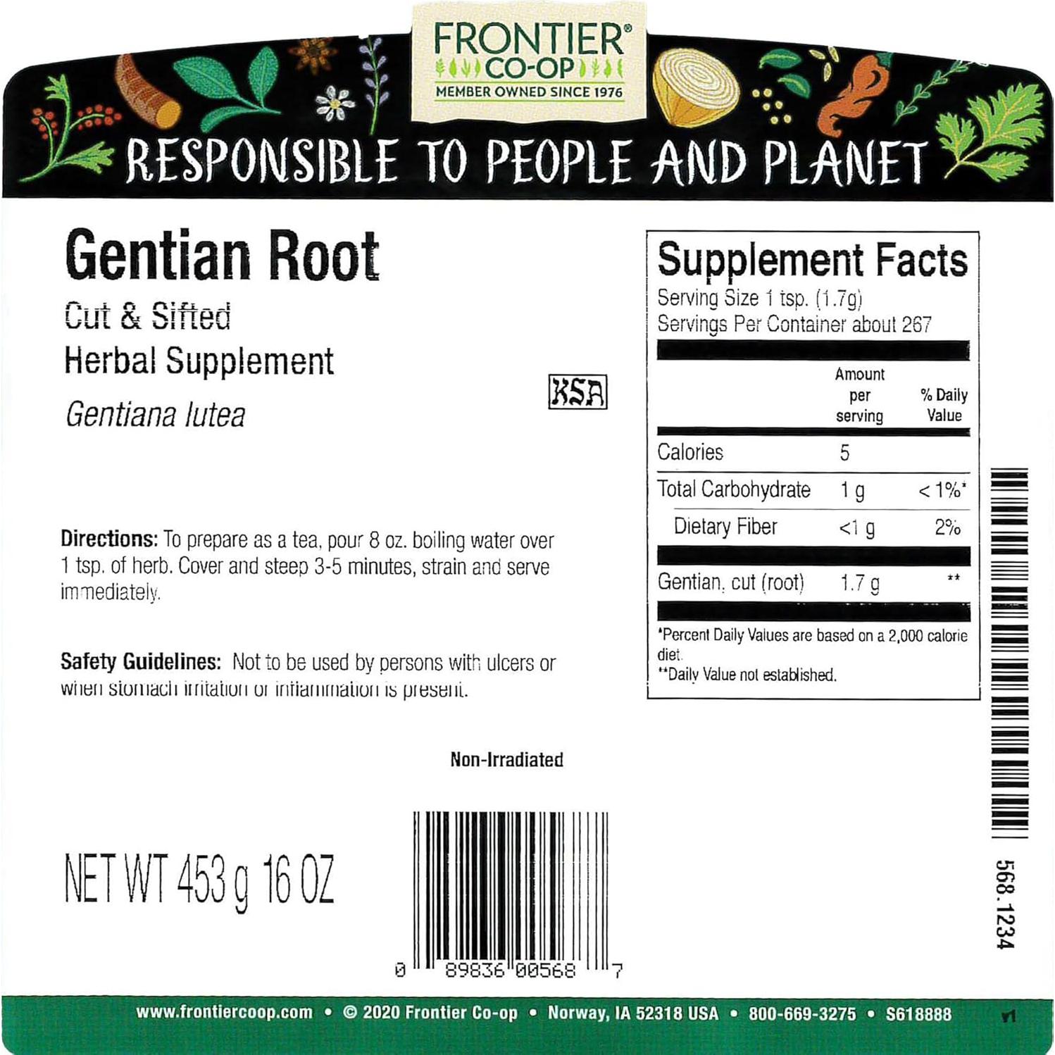 Raíz de Genciana Frontier Co-op 0.45kg - Hierba Natural para Té