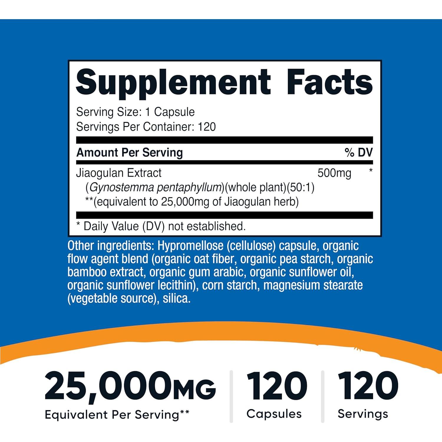 Extracto de Jiaogulan Nutricost 500mg 120 Cápsulas Veganas
