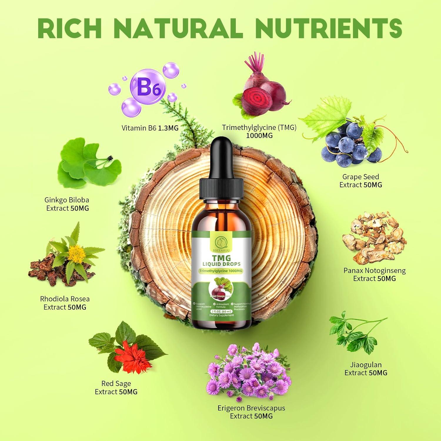 Gotas Líquidas de TMG 1000mg BBEEAAUU 59.15ml Vegano Sabor Naranja