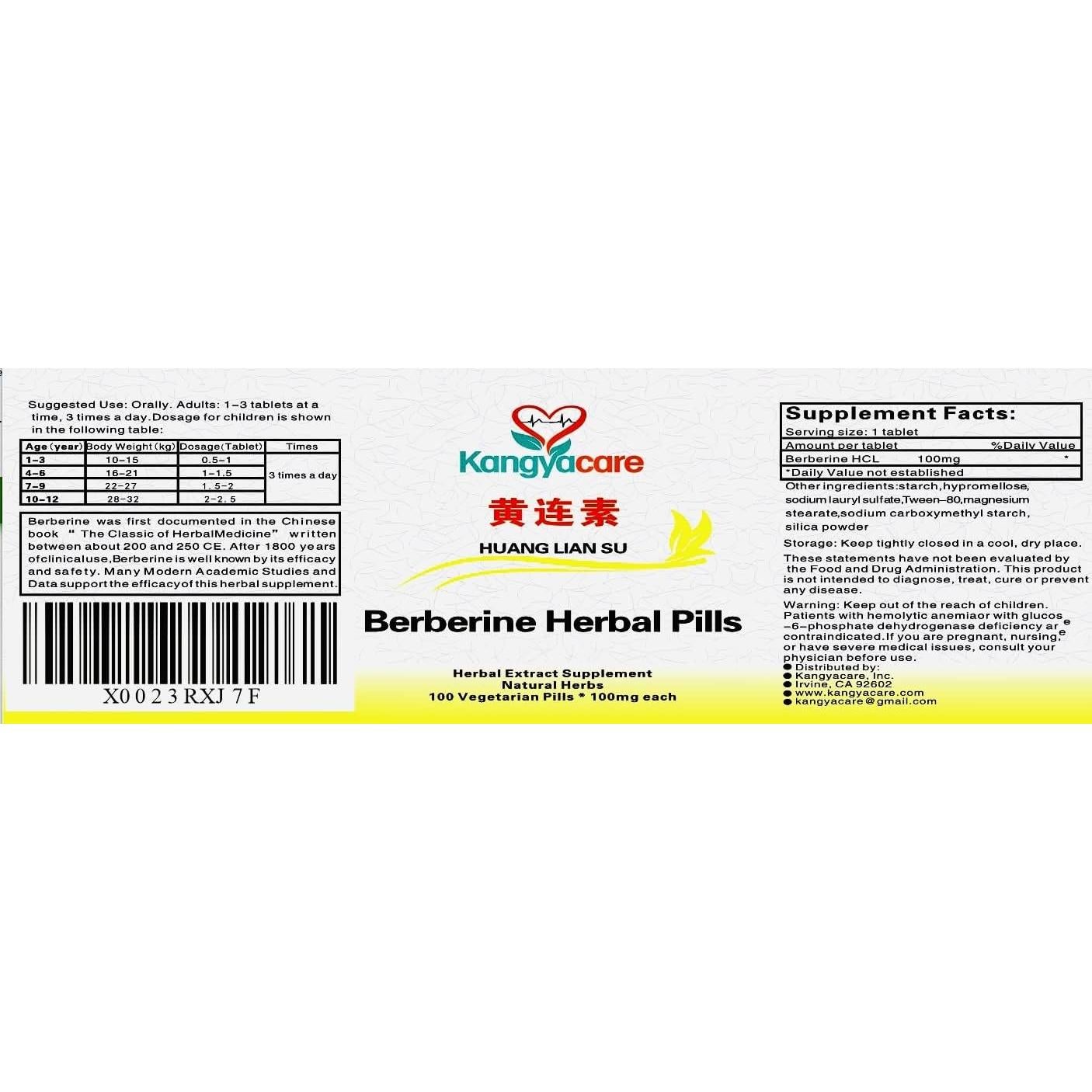 Píldoras de Berberina Huang Lian Su - 100 Tabletas - Salud Intestinal y Cardiovascular