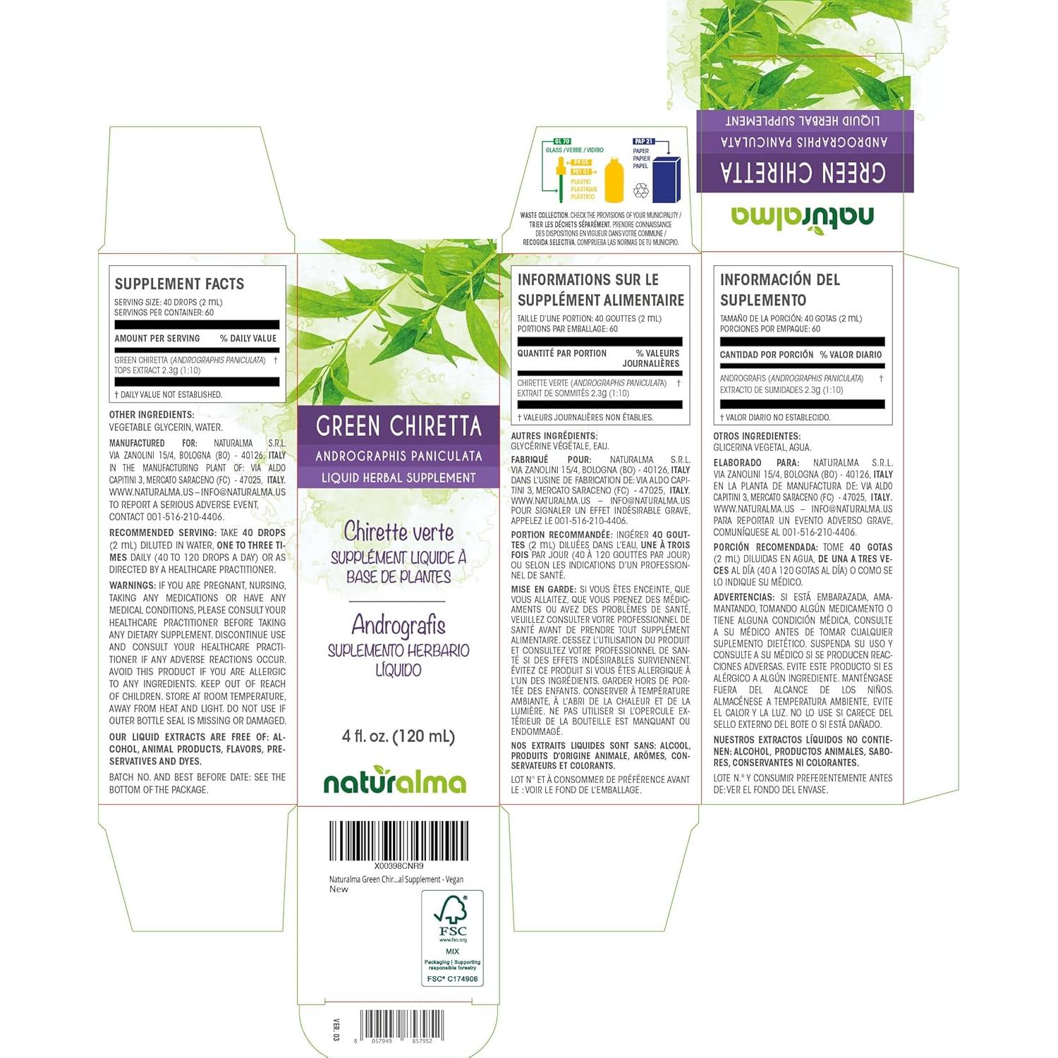 Extracto líquido de Chiretta Verde Naturalma 118.29 ml - Vegano