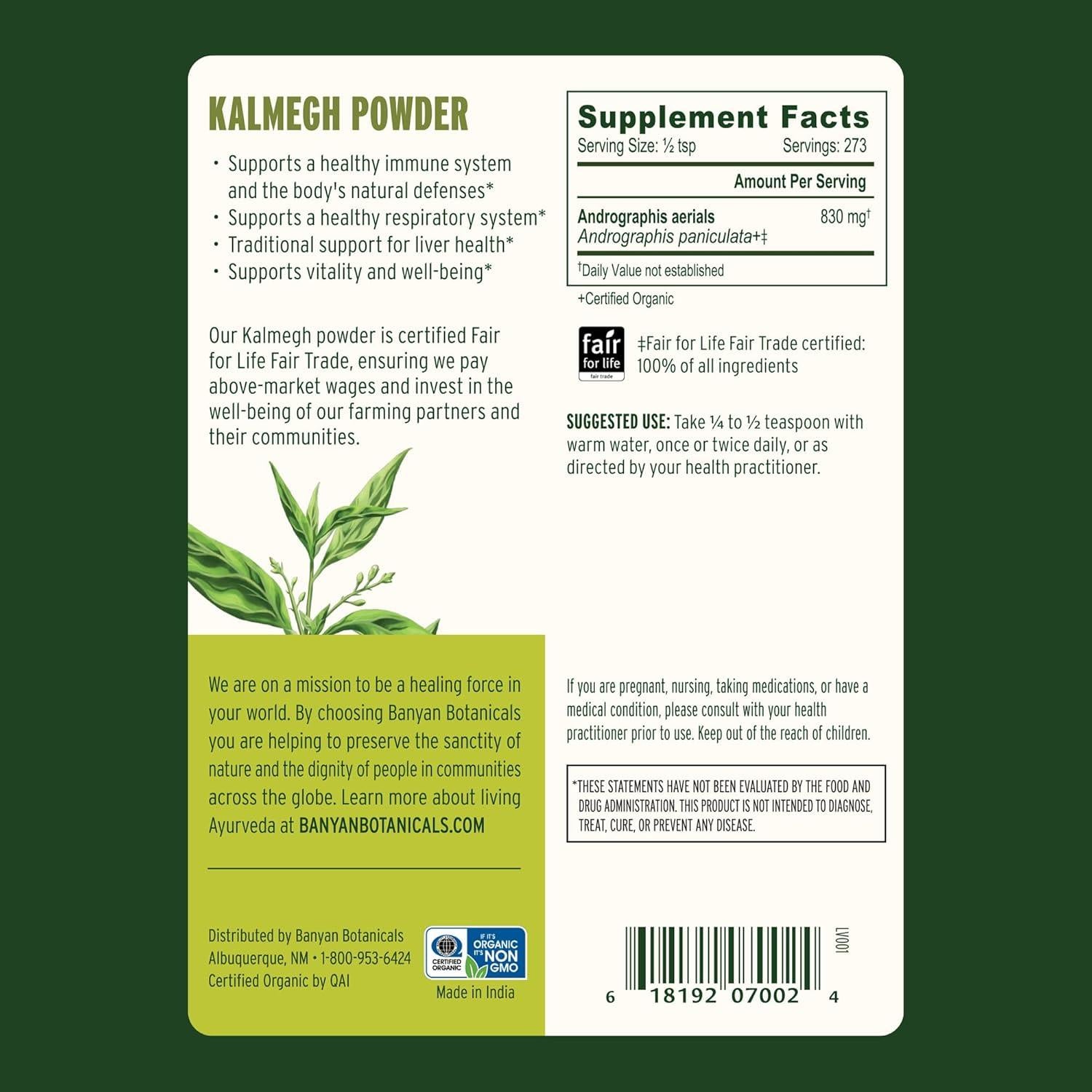 Polvo de Kalmegh Orgánico Banyan Botanicals 227g - Suplemento Ayurvédico