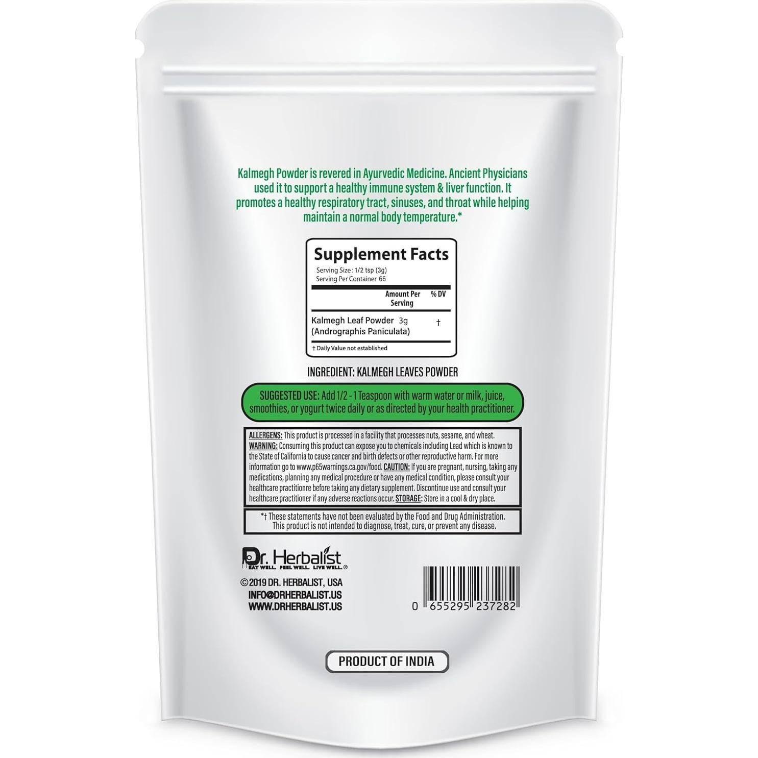 Polvo de Kalmegh 200g Dr. Herbalista - Suplemento Inmunológico