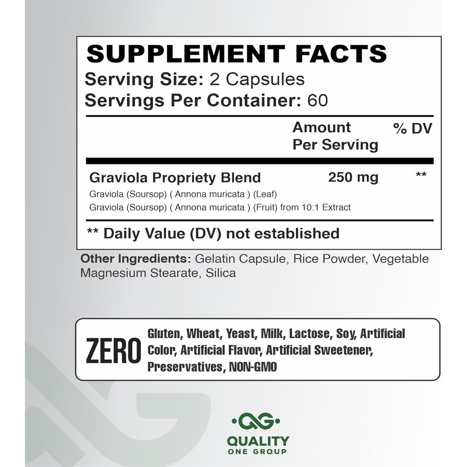 Suplemento de Graviola Pura Quality One - 2 Cápsulas Antioxidantes