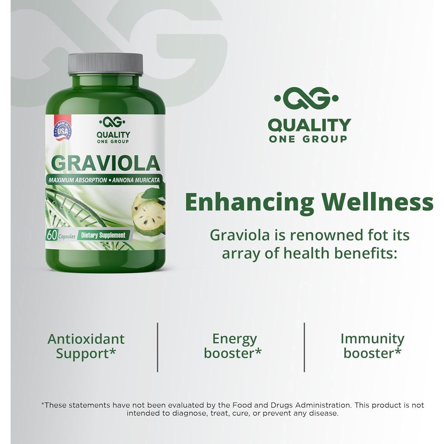 Suplemento de Graviola Pura Quality One - 2 Cápsulas Antioxidantes