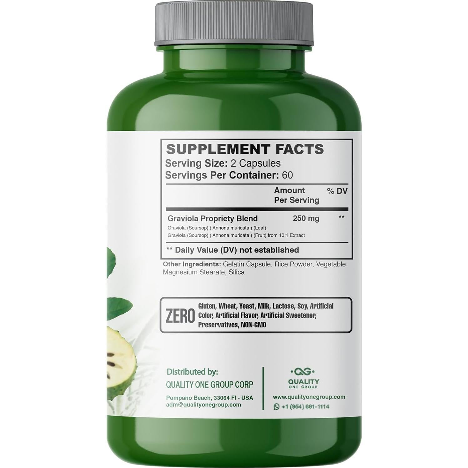 Suplemento de Graviola Pura Quality One - 2 Cápsulas Antioxidantes