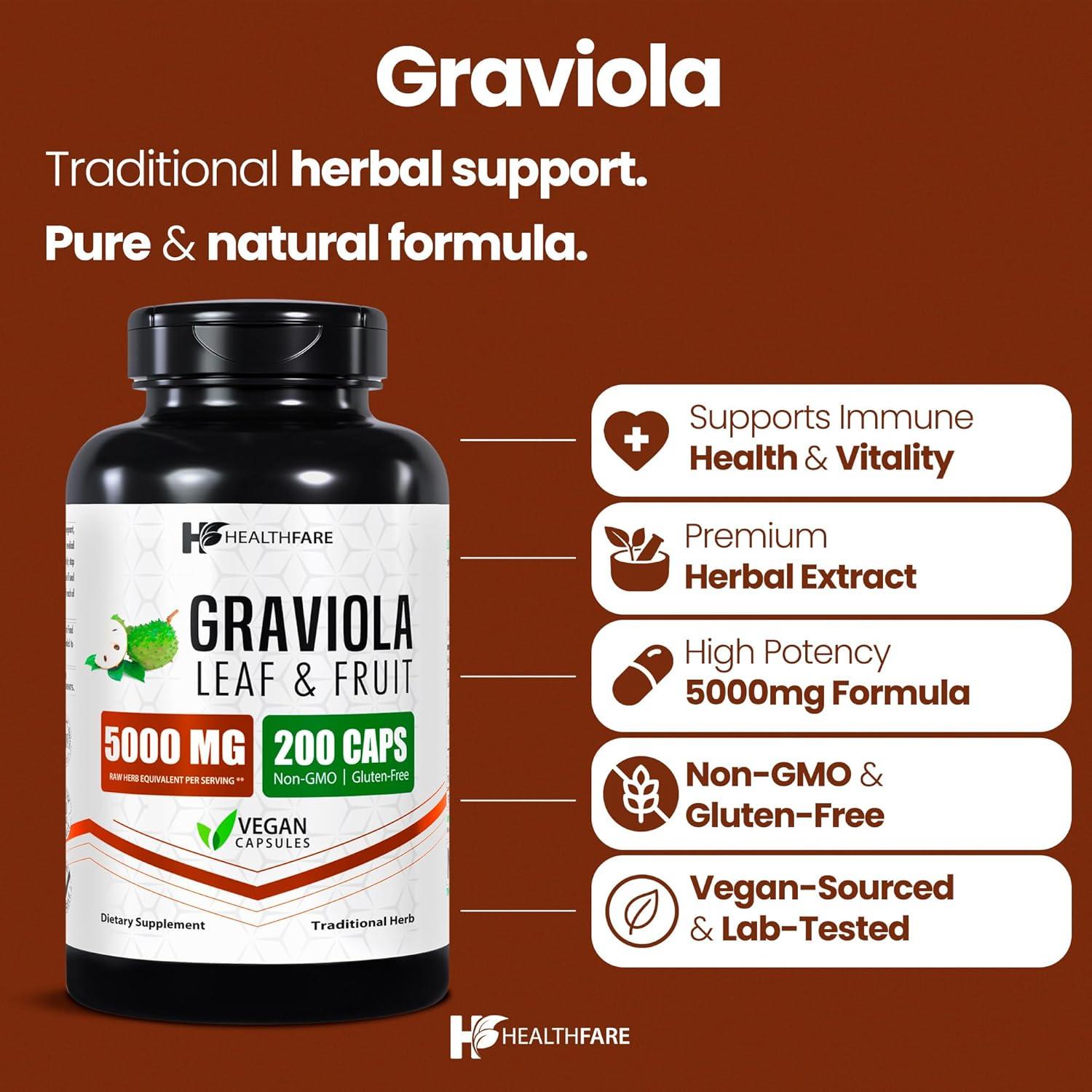 Extracto de Graviola HealthFare 5000mg - 400 Cápsulas Veganas