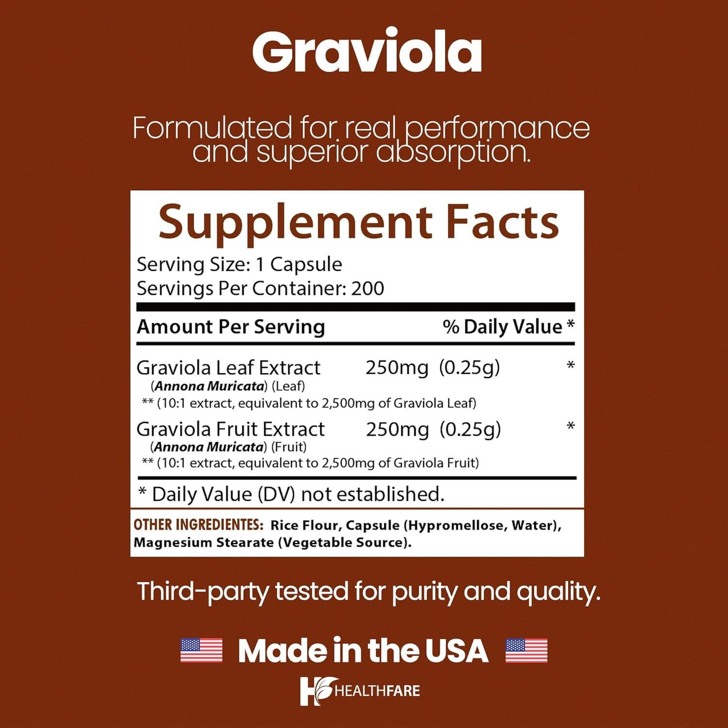Extracto de Graviola HealthFare 5000mg - 400 Cápsulas Veganas