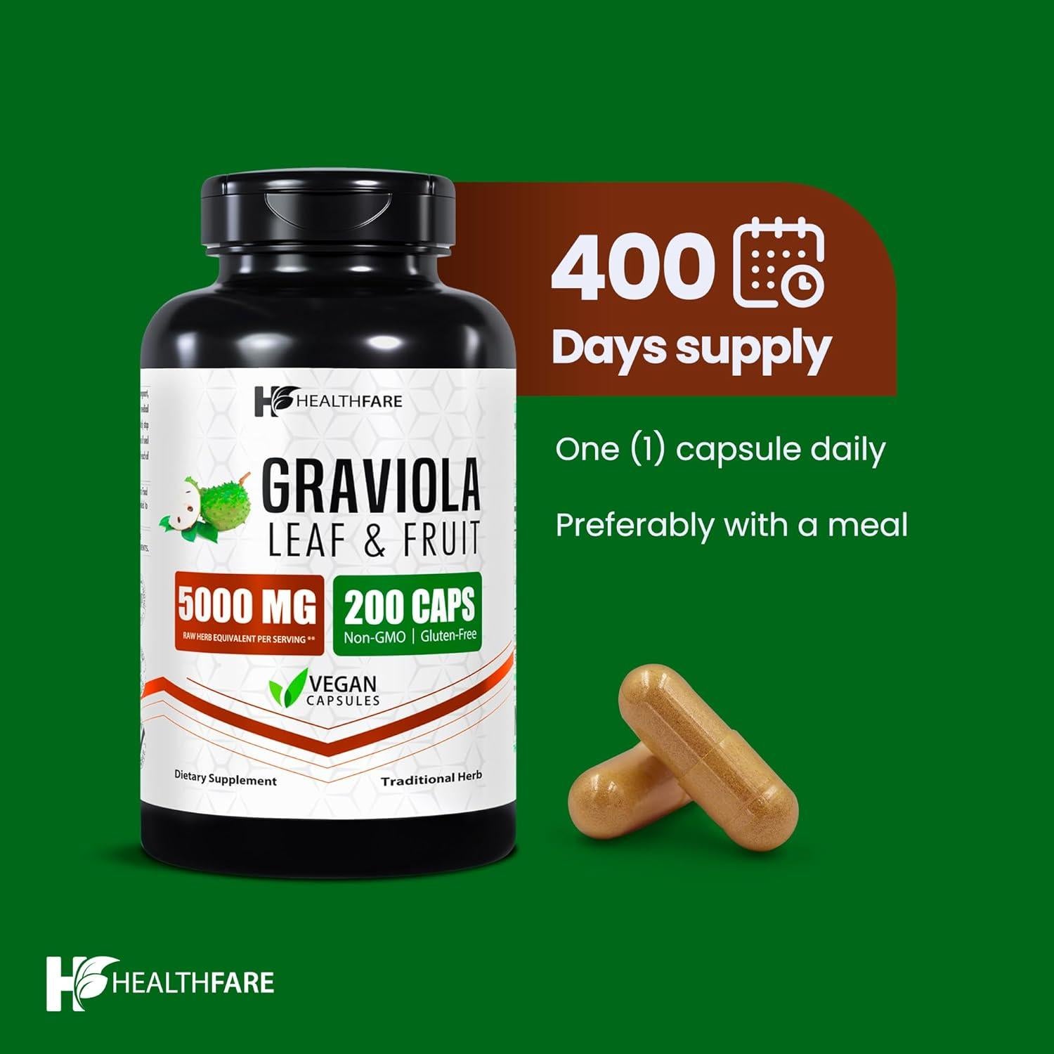 Extracto de Graviola HealthFare 5000mg - 400 Cápsulas Veganas