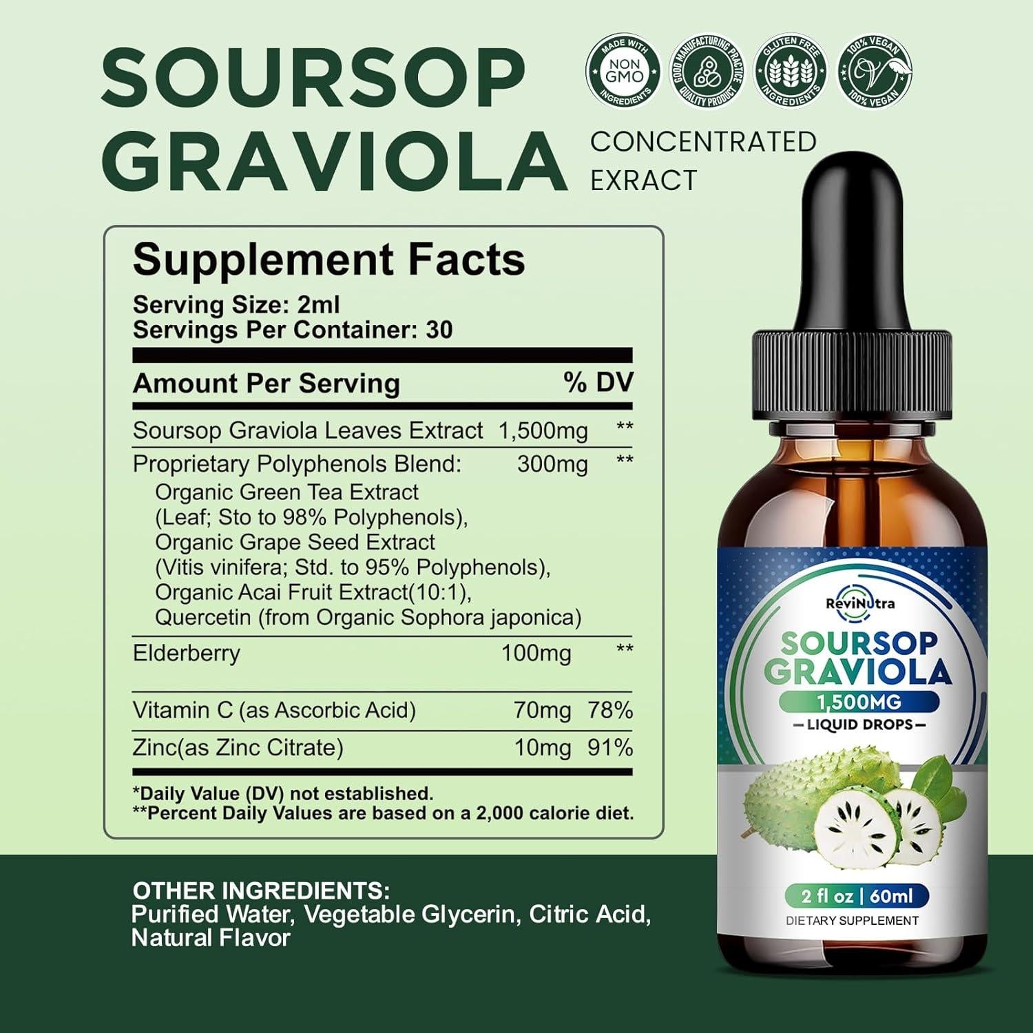 Gotas Líquidas de Graviola ReviNutra 60 ml - Suplemento Inmunológico