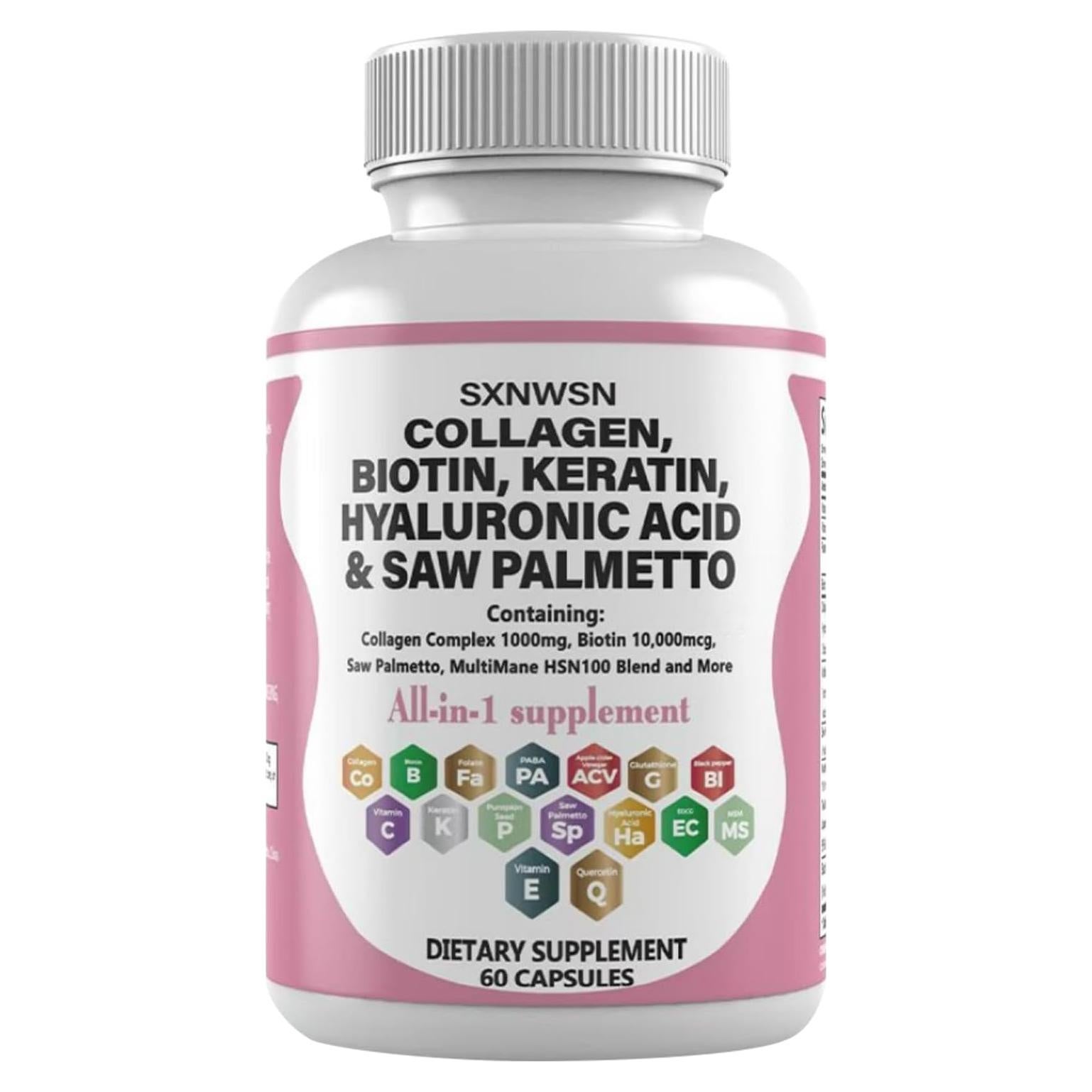 Suplemento de Biotina 10000 mcg y Colágeno SXNWSN - 60 Cápsulas