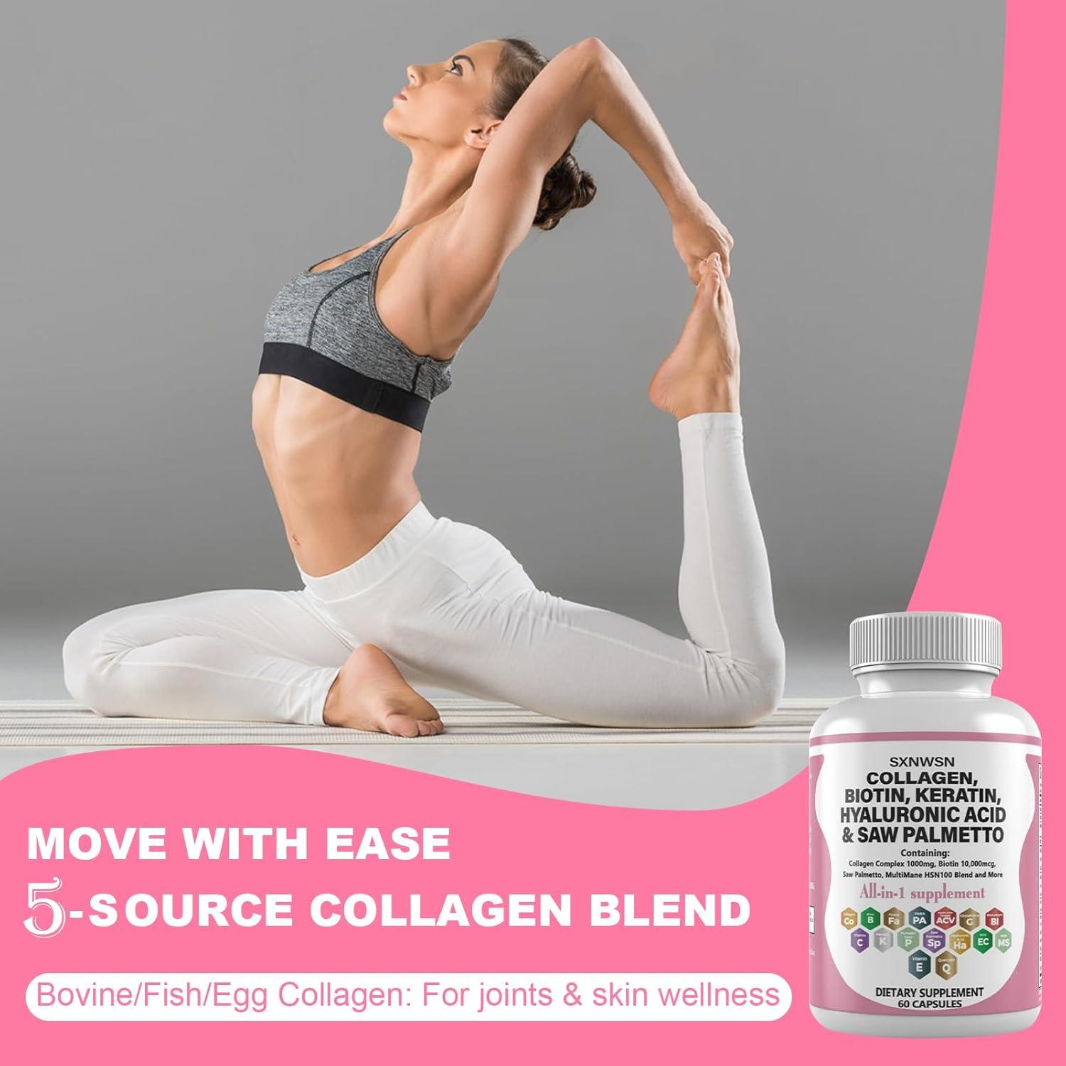 Suplemento de Biotina 10000 mcg y Colágeno SXNWSN - 60 Cápsulas