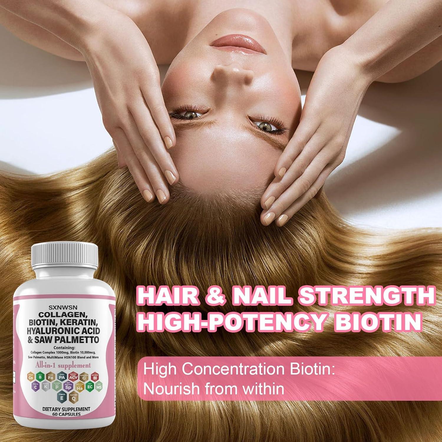 Suplemento de Biotina 10000 mcg y Colágeno SXNWSN - 60 Cápsulas