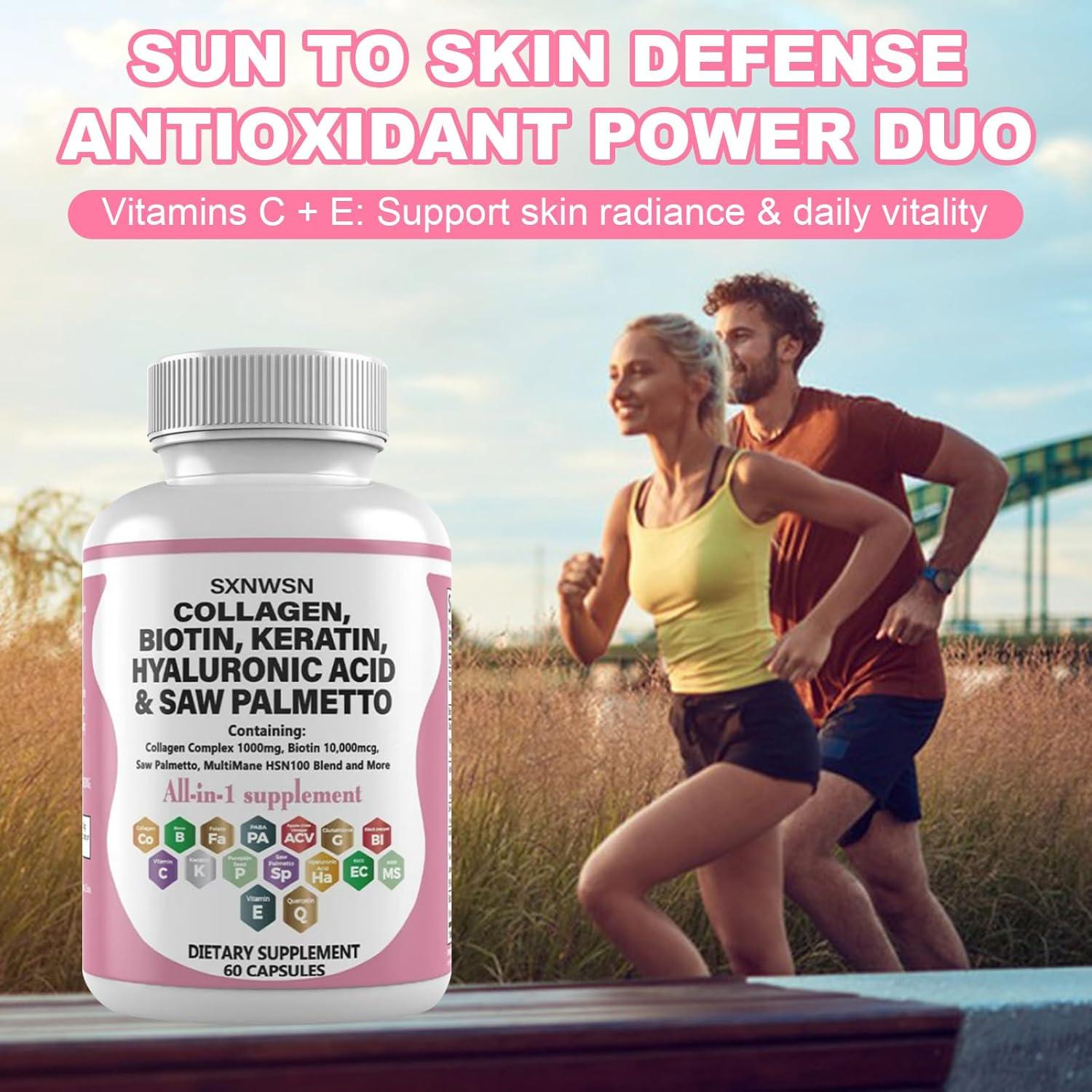 Suplemento de Biotina 10000 mcg y Colágeno SXNWSN - 60 Cápsulas