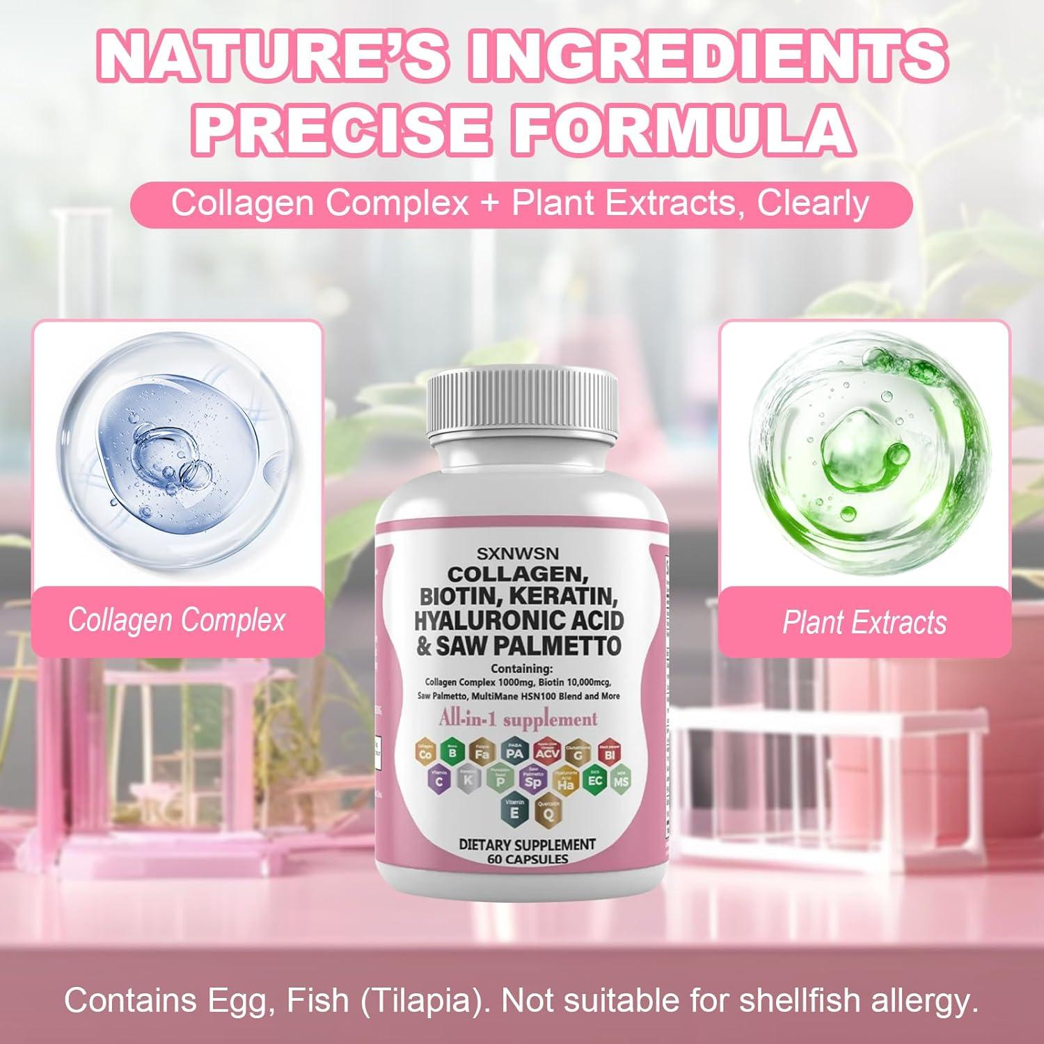 Suplemento de Biotina 10000 mcg y Colágeno SXNWSN - 60 Cápsulas