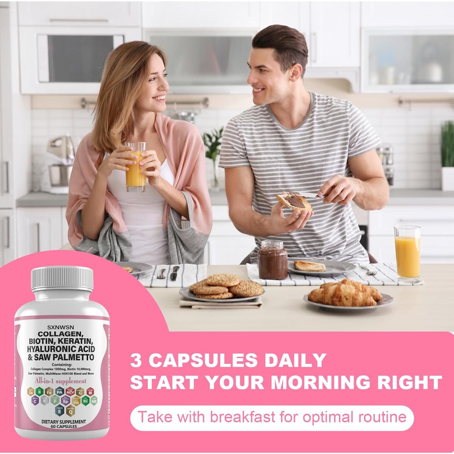 Suplemento de Biotina 10000 mcg y Colágeno SXNWSN - 60 Cápsulas