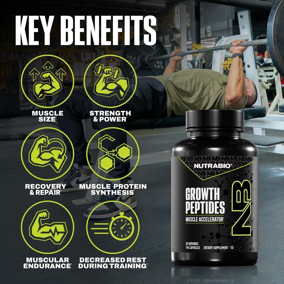 NutraBio Growth Peptides 196 Cápsulas - Acelerador Muscular