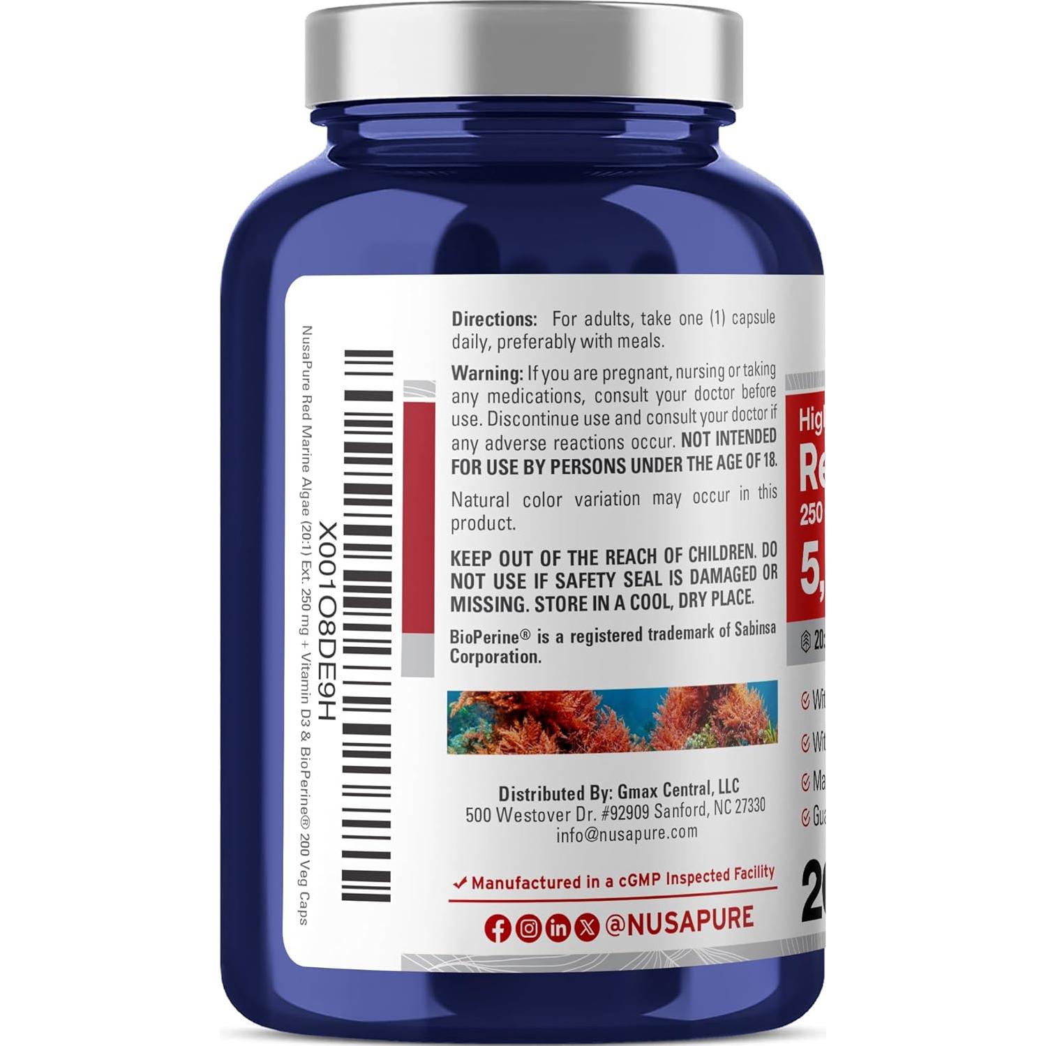 Extracto de Algas Marinas Rojas NusaPure 250 mg 200 Cápsulas