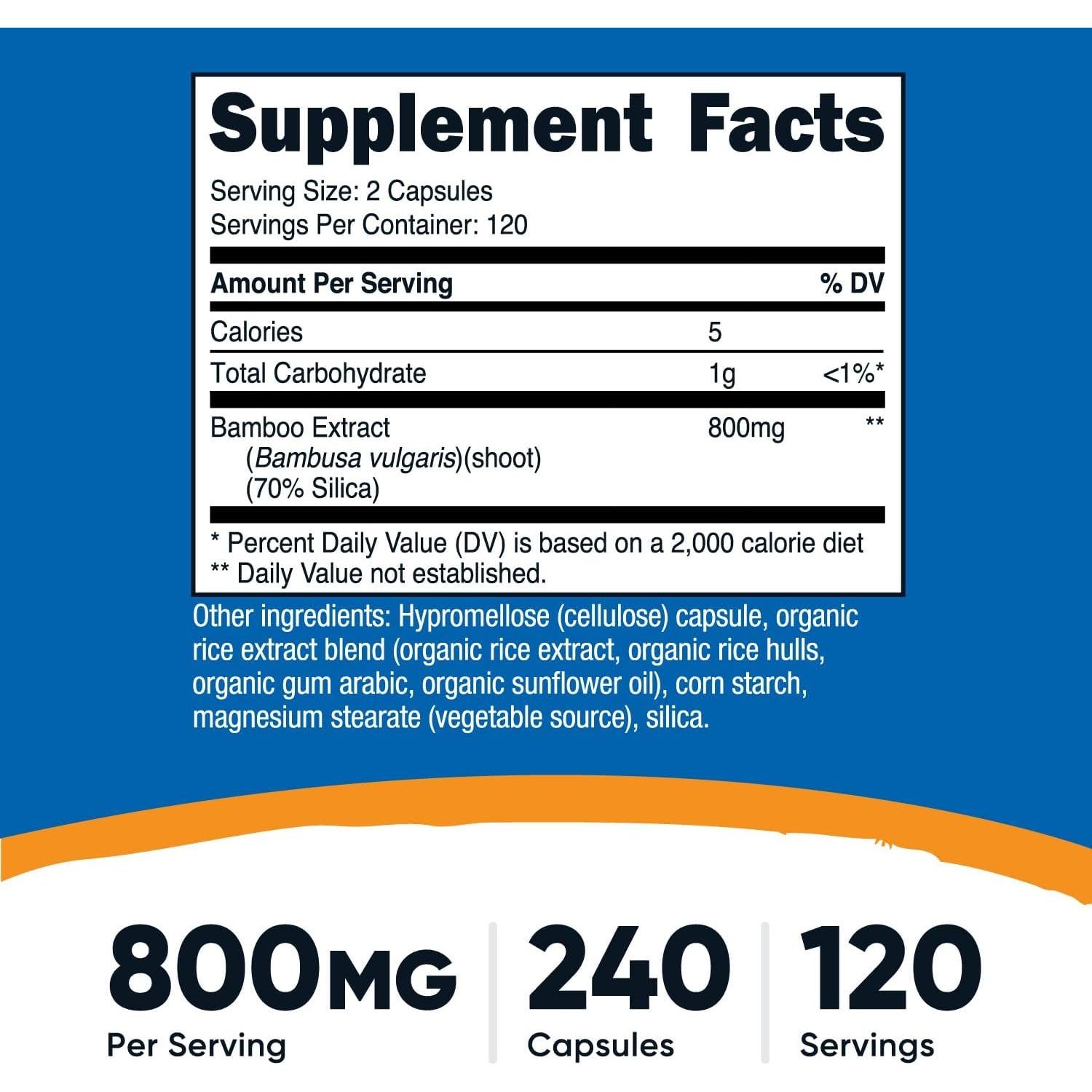 Extracto de Bambú Nutricost 400 mg - 240 Cápsulas Veganas