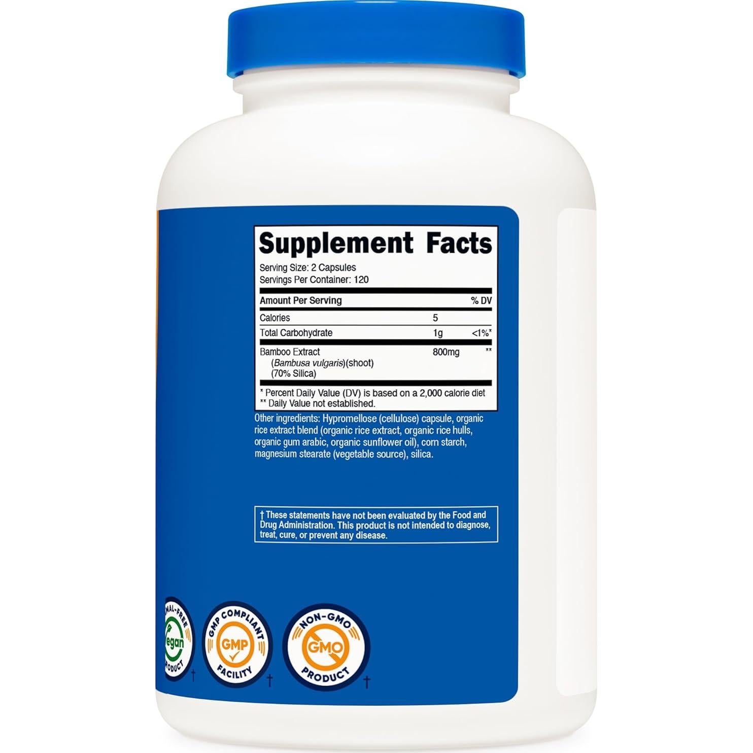 Extracto de Bambú Nutricost 400 mg - 240 Cápsulas Veganas