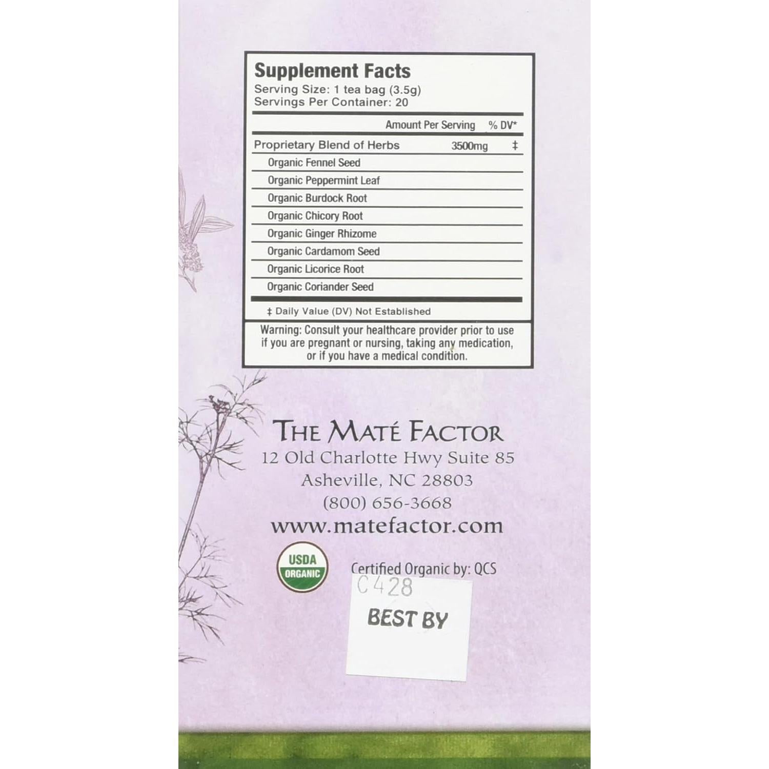 Té Digestivo con Prebióticos Mate Factor - 20 Bolsas