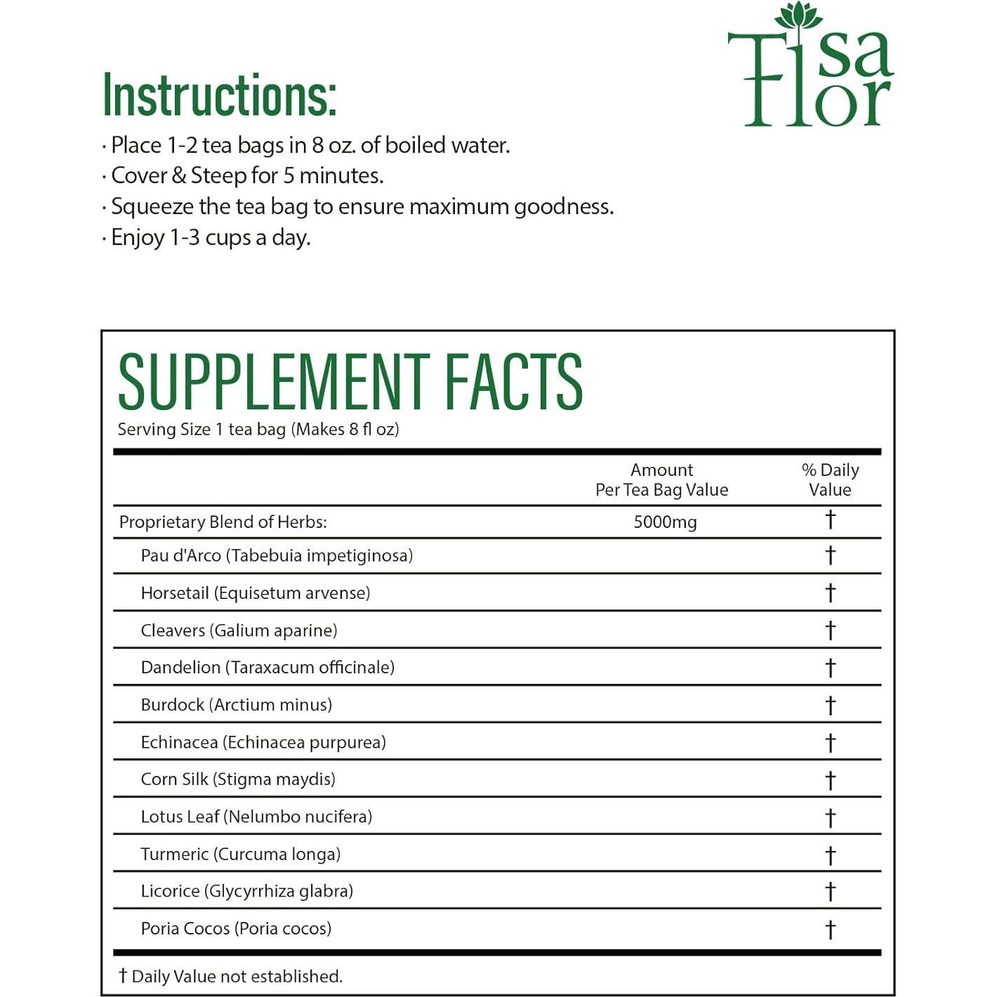 Té Herbal Detox Pau d'Arco TisaFlor 50 Bolsitas Sin Cafeína