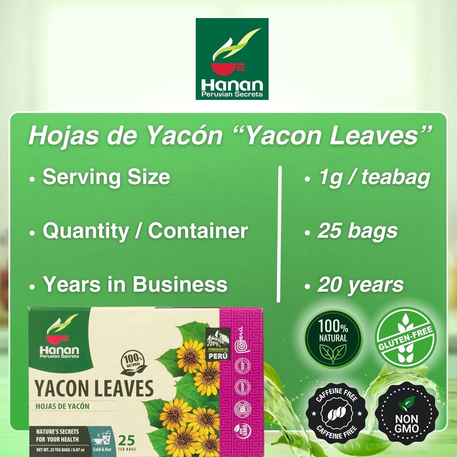 Té de Hierbas de Hoja de Yacón Hanan - 25 Bolsitas 100% Naturales