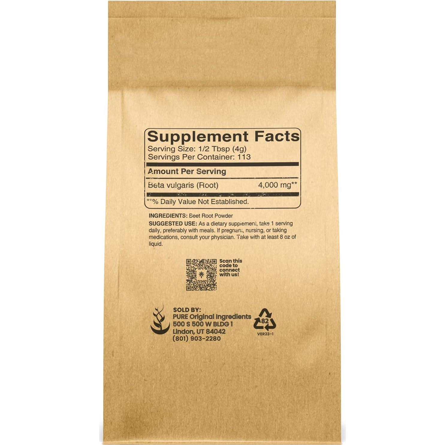 Polvo de raíz de remolacha Pure Original Ingredients 454g - Suplemento Natural