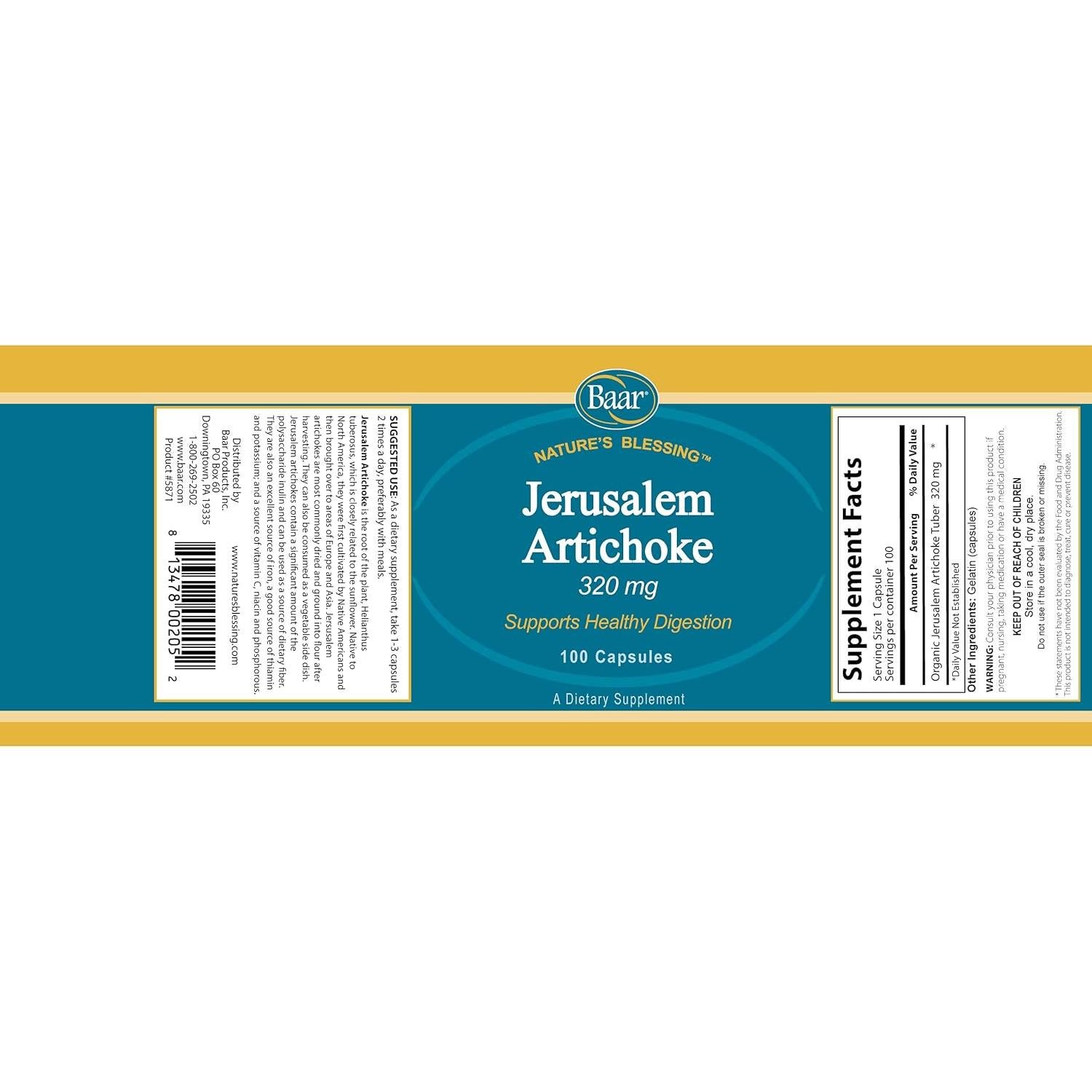 Cápsulas de Alcachofa de Jerusalén Baar 320 mg - 100 Unidades