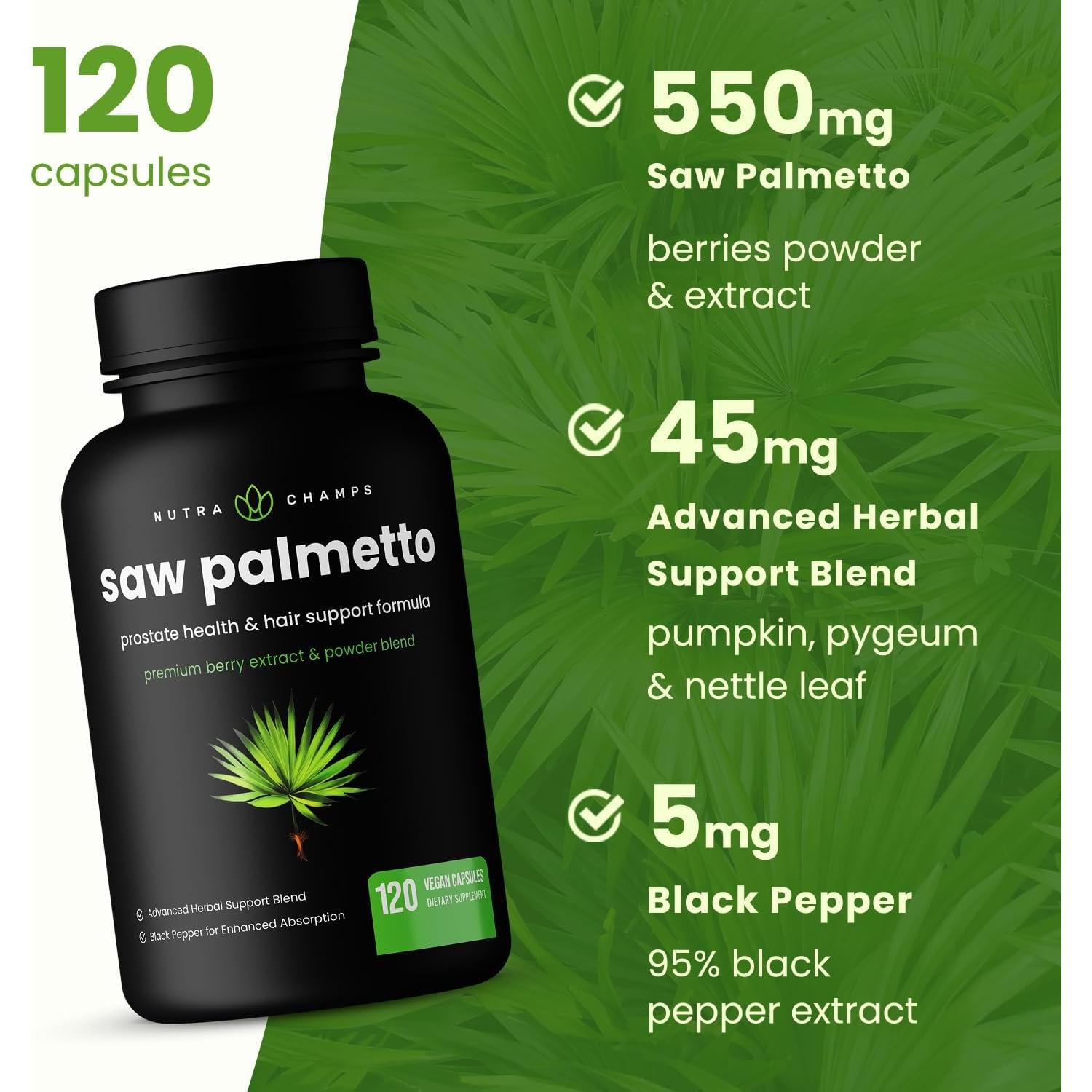 Suplemento de Saw Palmetto NutraChamps 600mg 120 Cápsulas