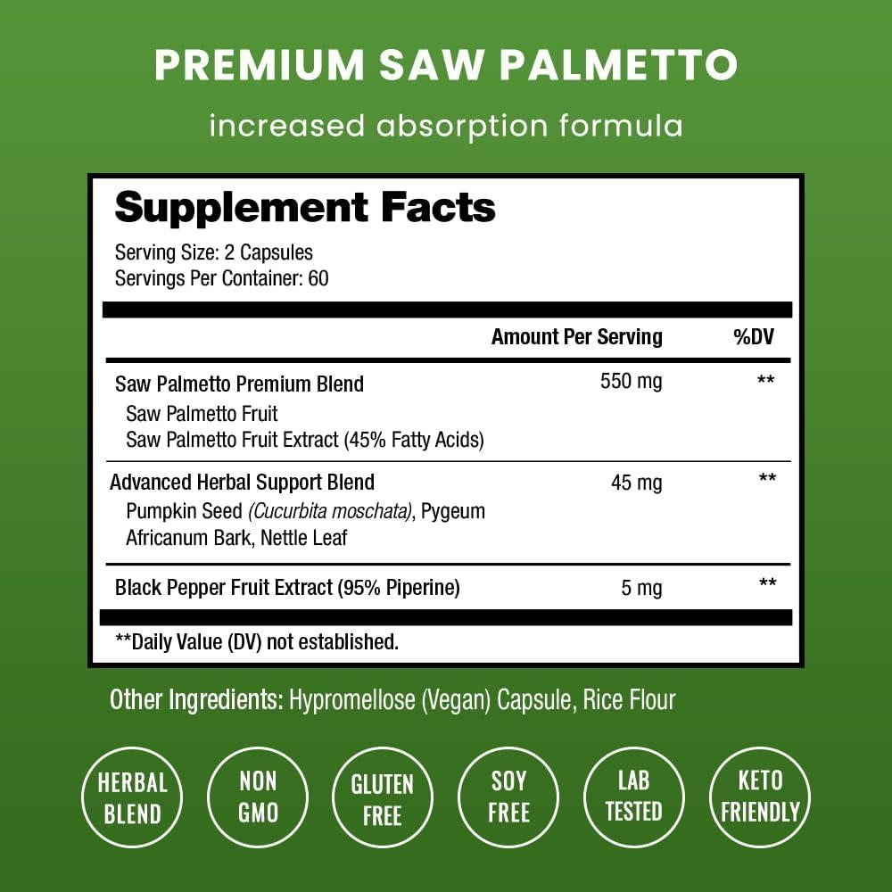 Suplemento de Saw Palmetto NutraChamps 600mg 120 Cápsulas