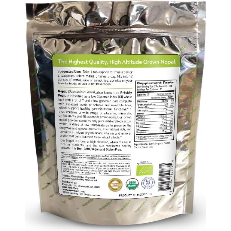 Polvo de Nopal Orgánico Maxx Herb 340 g - Alto en Fibra y Calcio