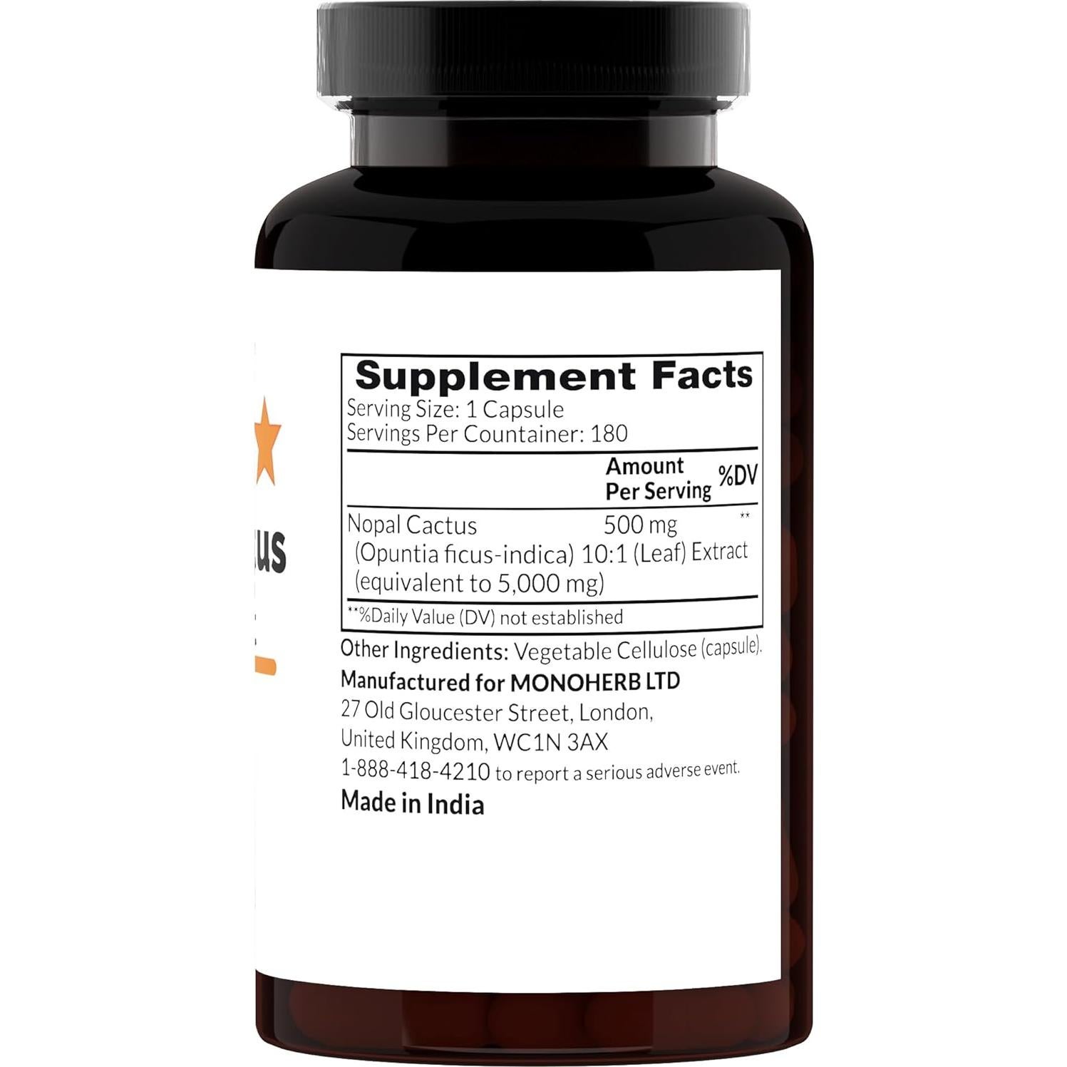 Extracto de Nopal 500 mg Monoherb - 180 Cápsulas Puras