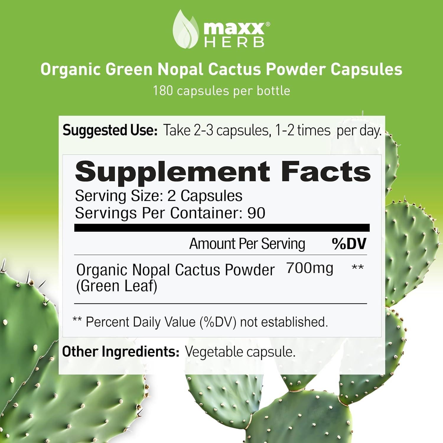 Cápsulas de Nopal Verde Maxx Herb 180 Unidades 272g