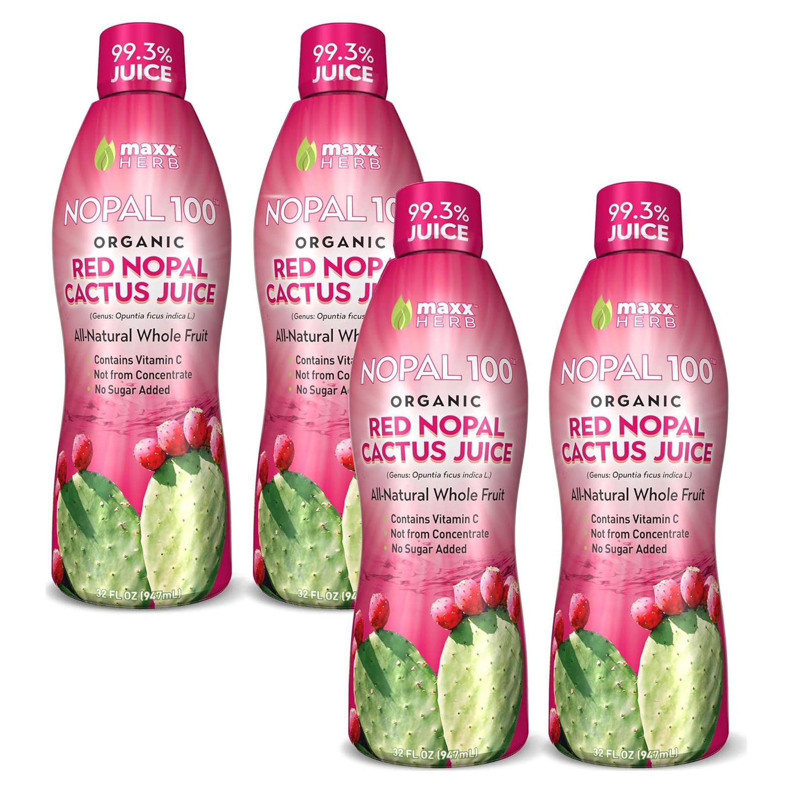 Jugo de Nopal Rojo Orgánico Maxx Herb - 4 Botellas de 946 ml