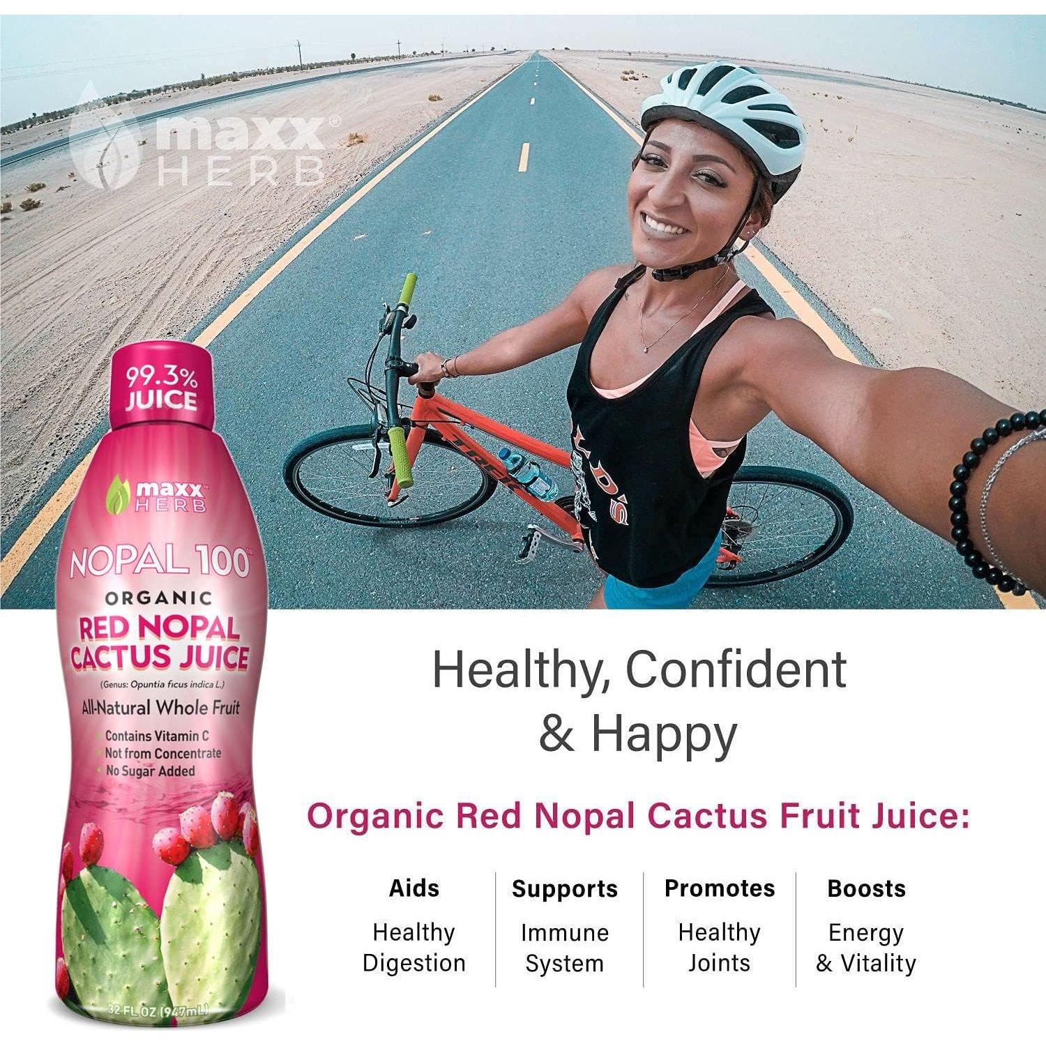 Jugo de Nopal Rojo Orgánico Maxx Herb - 4 Botellas de 946 ml