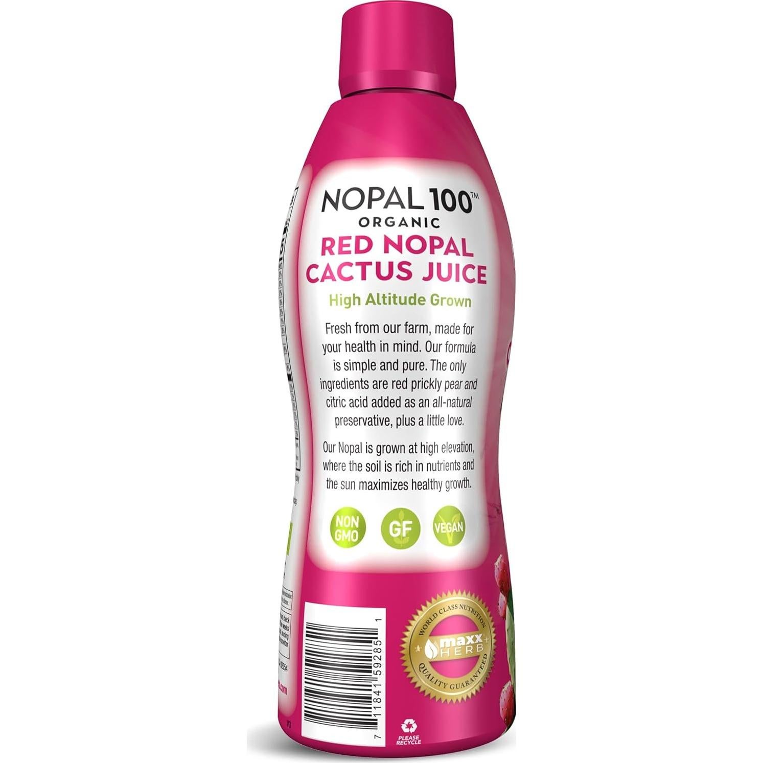Jugo de Nopal Rojo Orgánico Maxx Herb - 4 Botellas de 946 ml