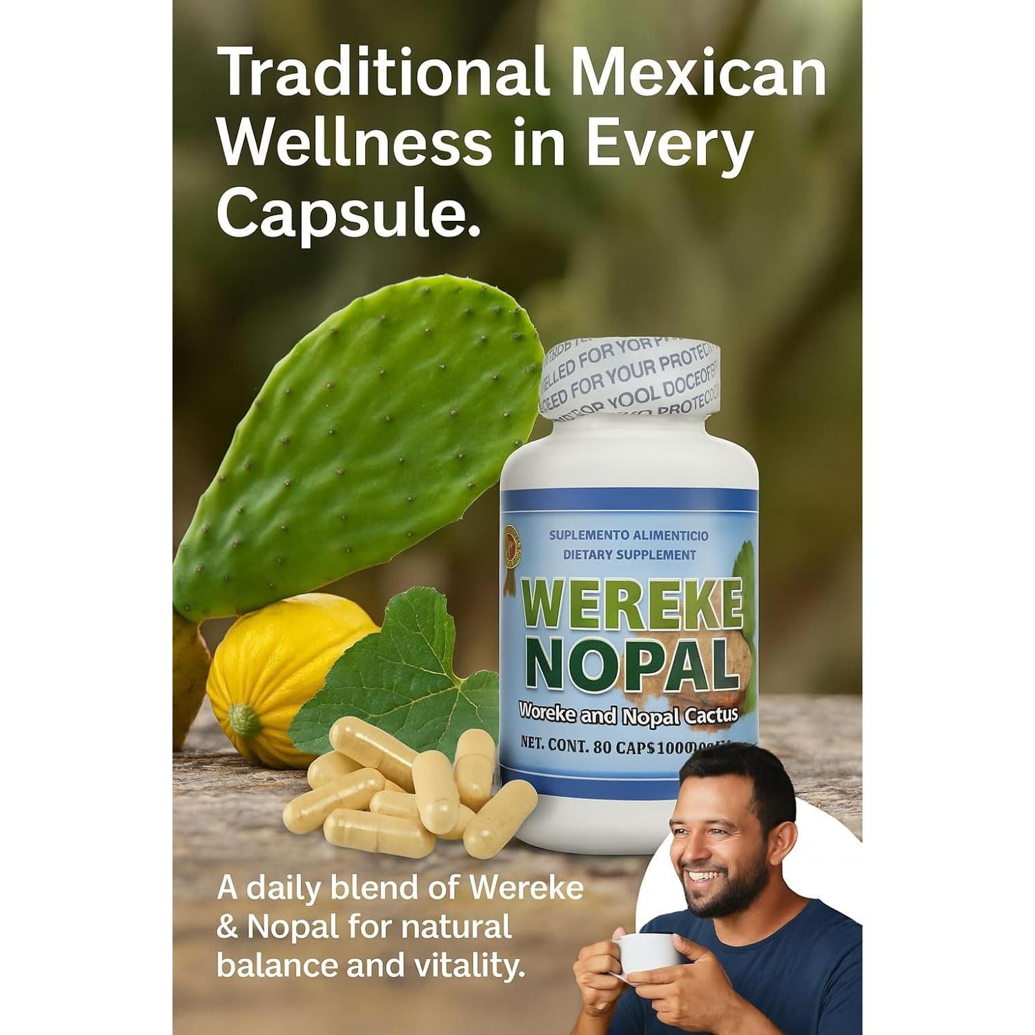 Cápsulas de Wereke y Nopal 60 Unidades 1000 mg - Suplemento Natural