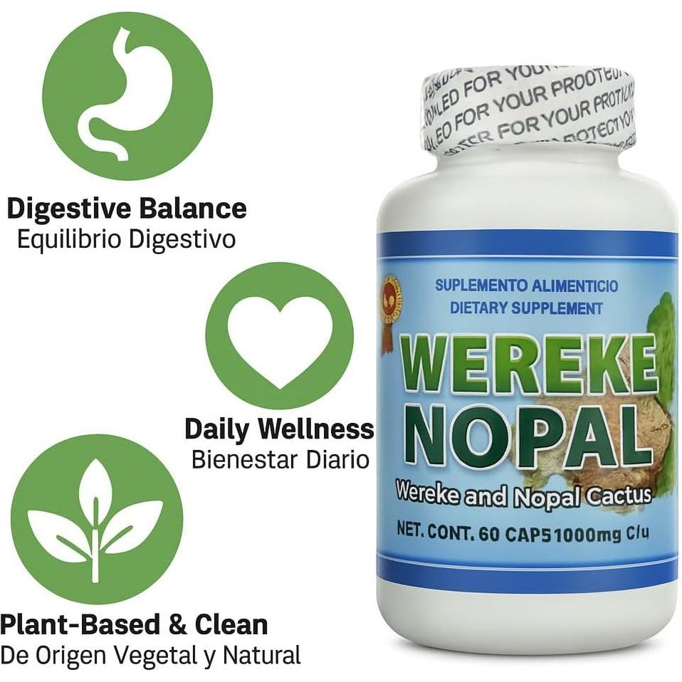 Cápsulas de Wereke y Nopal 60 Unidades 1000 mg - Suplemento Natural